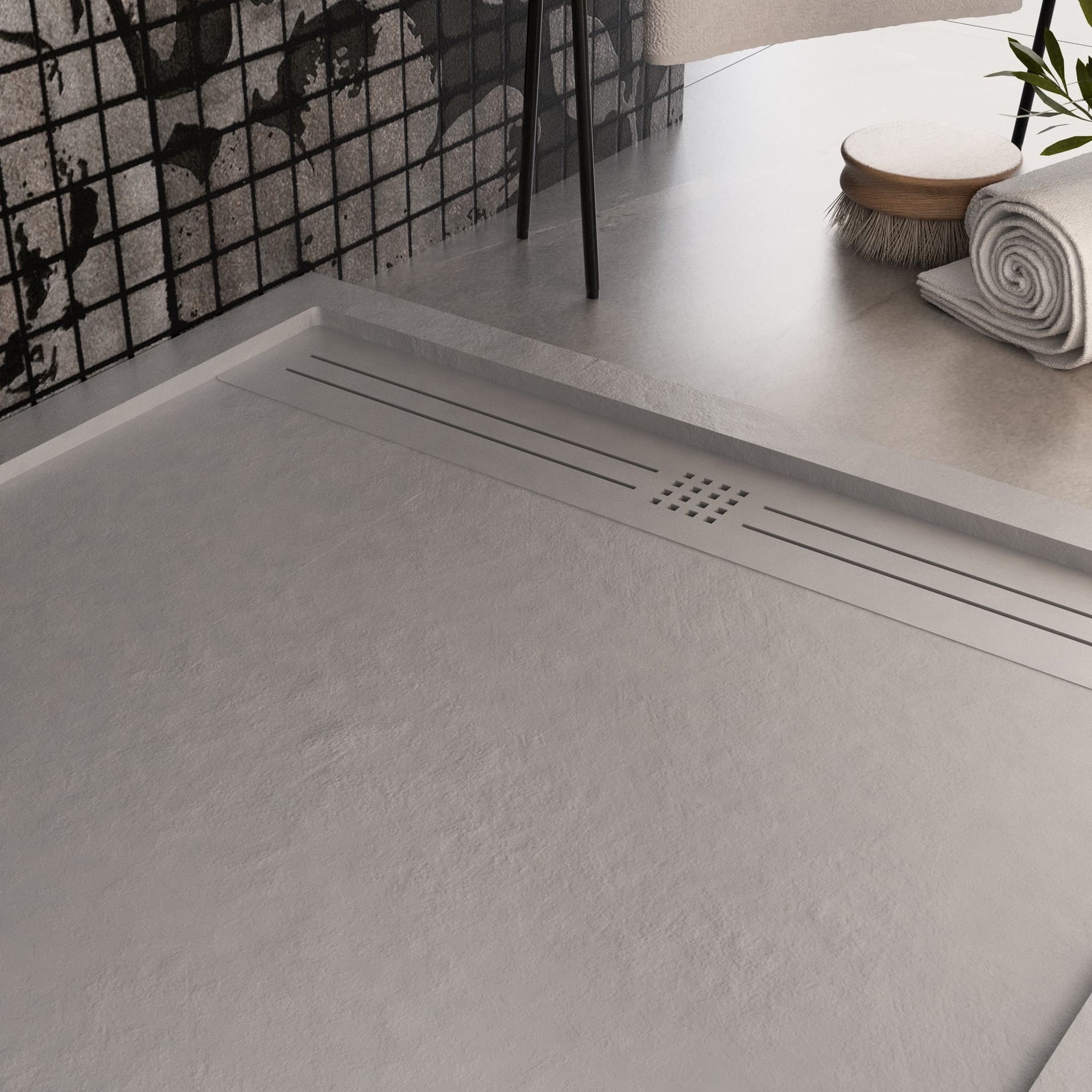 Piatto doccia in marmo resina Grigio Chiaro pietra cemento GRID in Box doccia Mondialshop - Parabiago, commercioVirtuoso.it