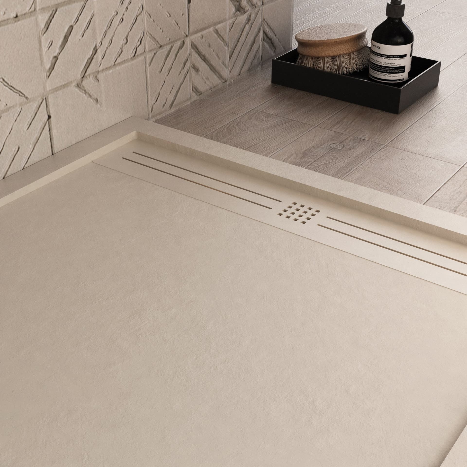 Piatto doccia in marmo resina Crema pietra cemento GRID in Box doccia Mondialshop - Parabiago, commercioVirtuoso.it