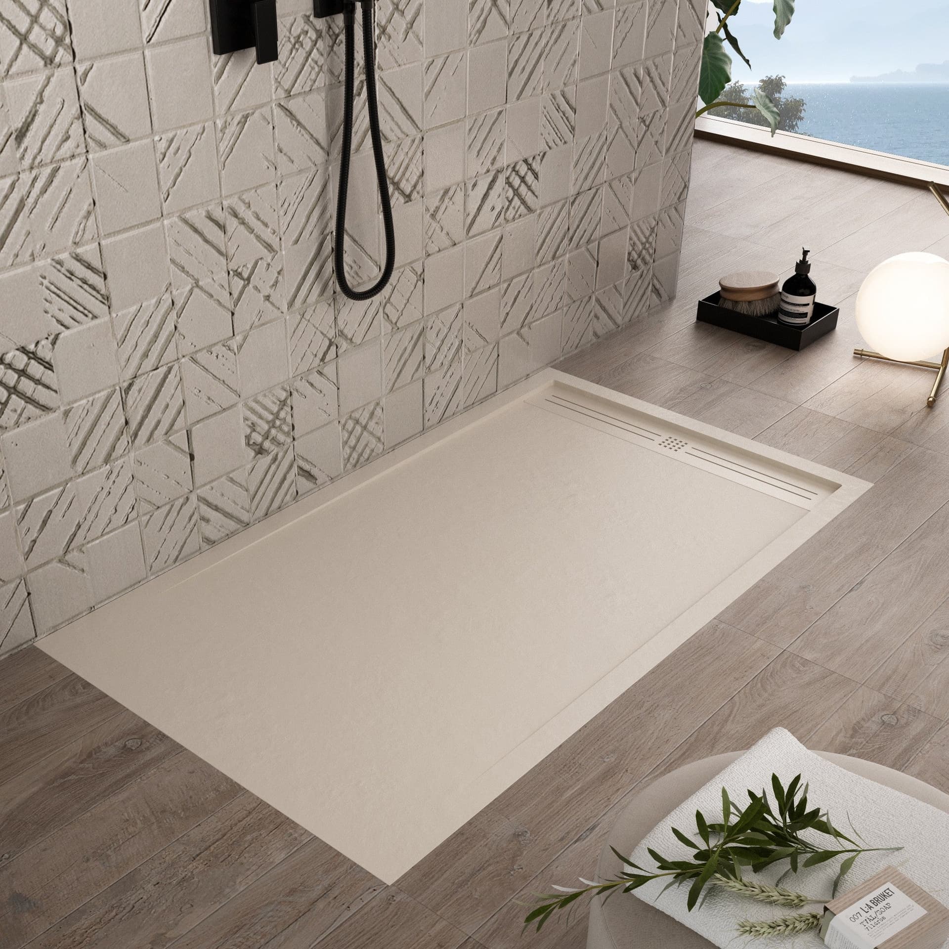 Piatto doccia in marmo resina Crema pietra cemento GRID in Box doccia Mondialshop - Parabiago, commercioVirtuoso.it