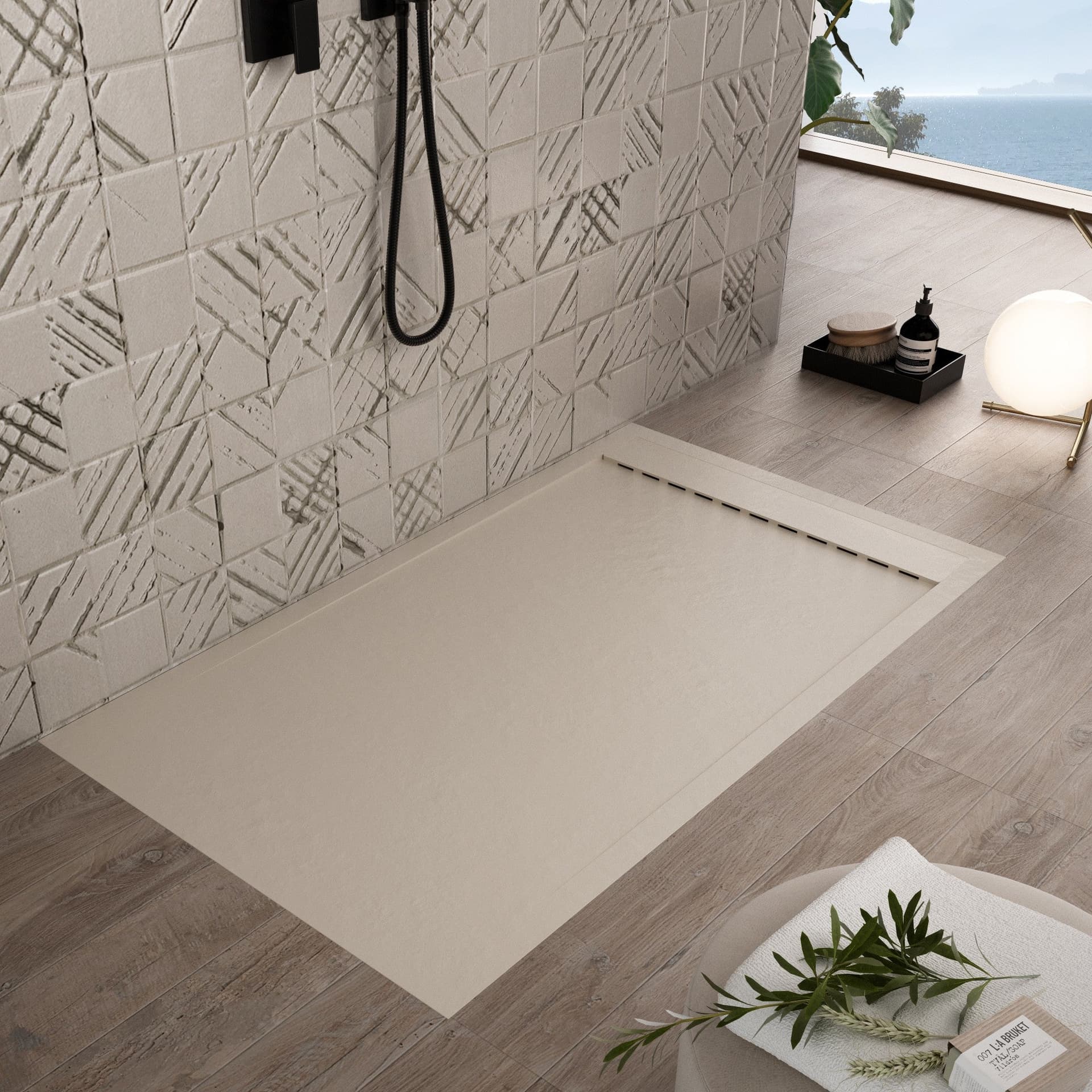 Piatto doccia in marmoresina Crema effetto pietra cemento PRESTIGE in Box doccia Mondialshop - Parabiago, commercioVirtuoso.it