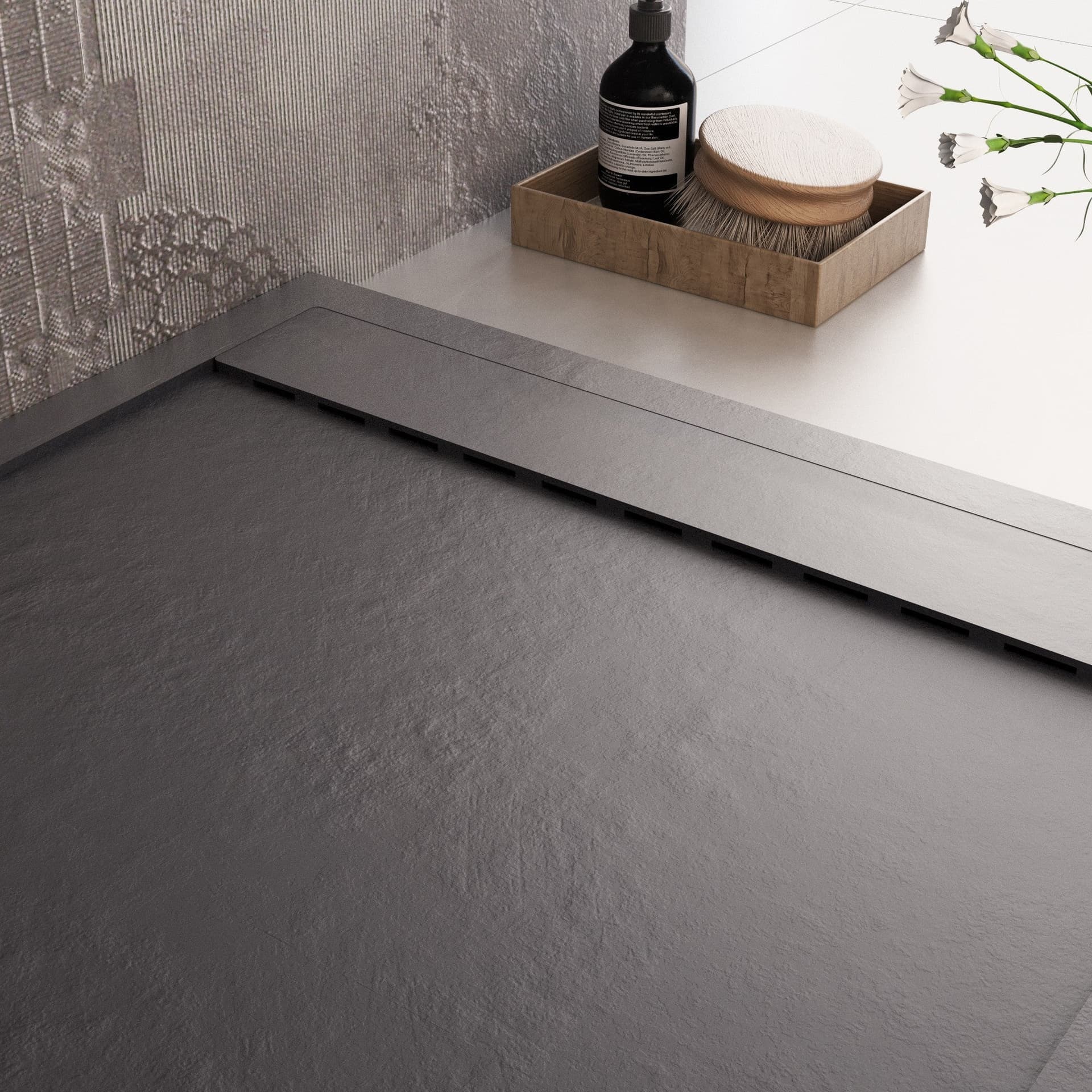 Piatto doccia in marmo resina NERO pietra cemento PRESTIGE in Box doccia Mondialshop - Parabiago, commercioVirtuoso.it