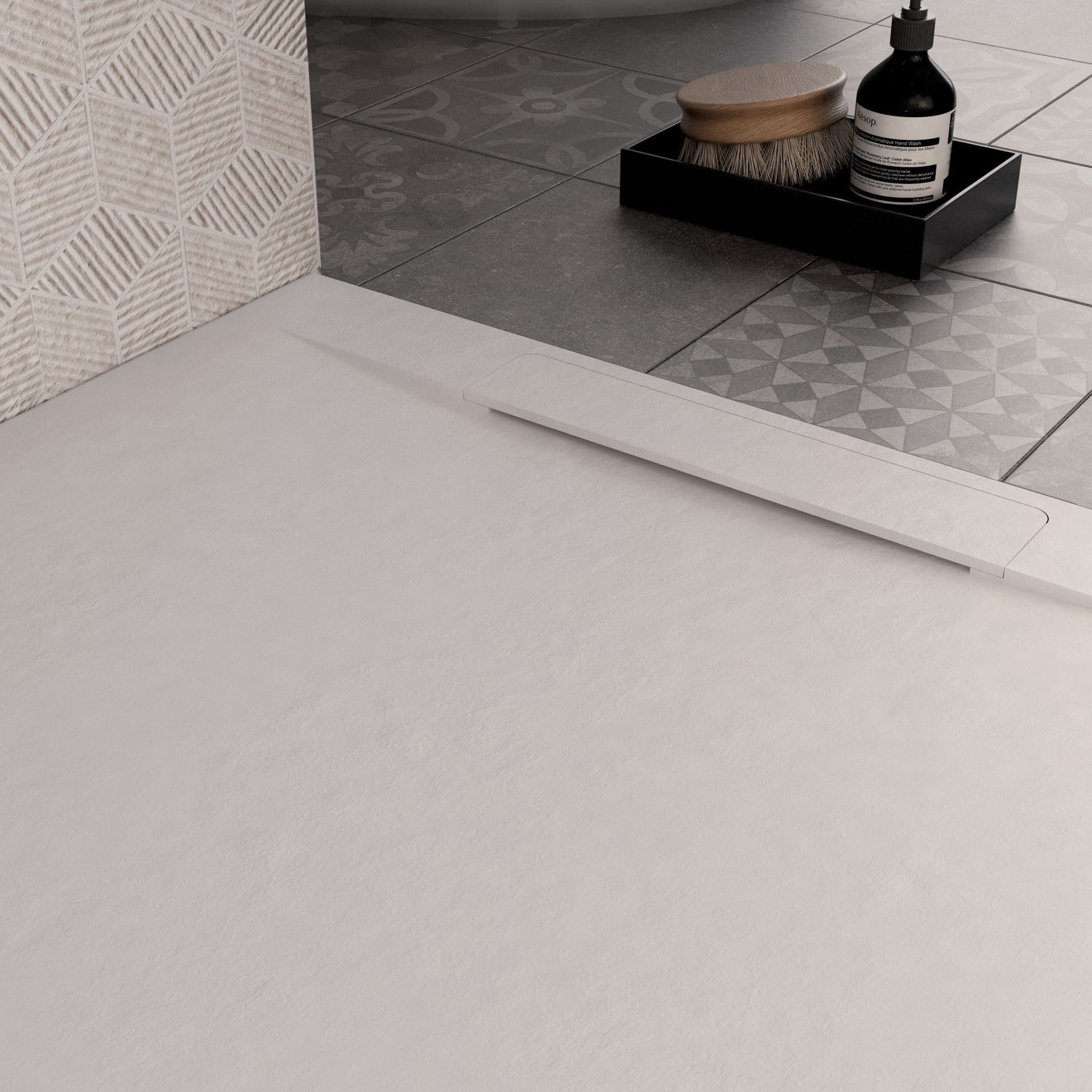Piatto doccia in marmoresina Bianco effetto pietra cemento VINCENT in Box doccia Mondialshop - Parabiago, commercioVirtuoso.it