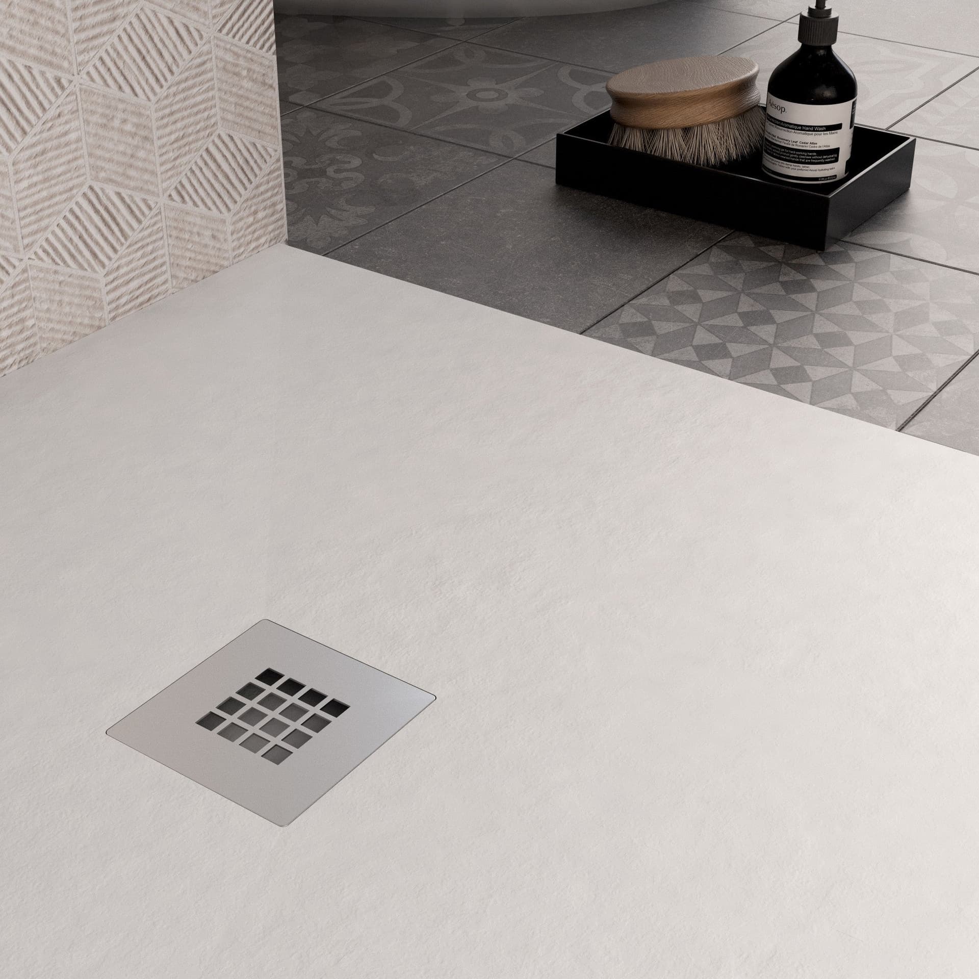 Piatto doccia in marmo resina Bianco pietra cemento PLUS in Box doccia Mondialshop - Parabiago, commercioVirtuoso.it
