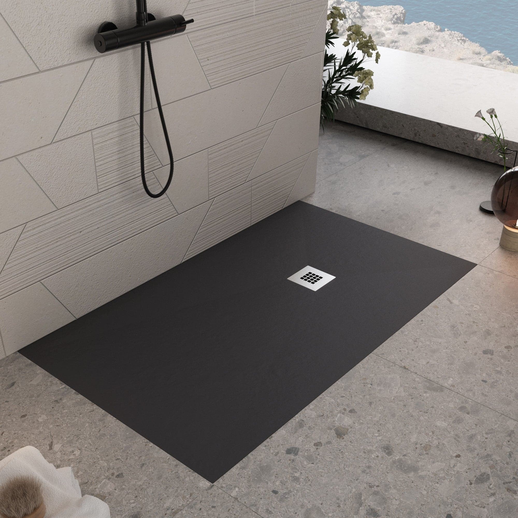 Piatto doccia in marmoresina Nero effetto pietra cemento PLUS in Box doccia Mondialshop - Parabiago, commercioVirtuoso.it