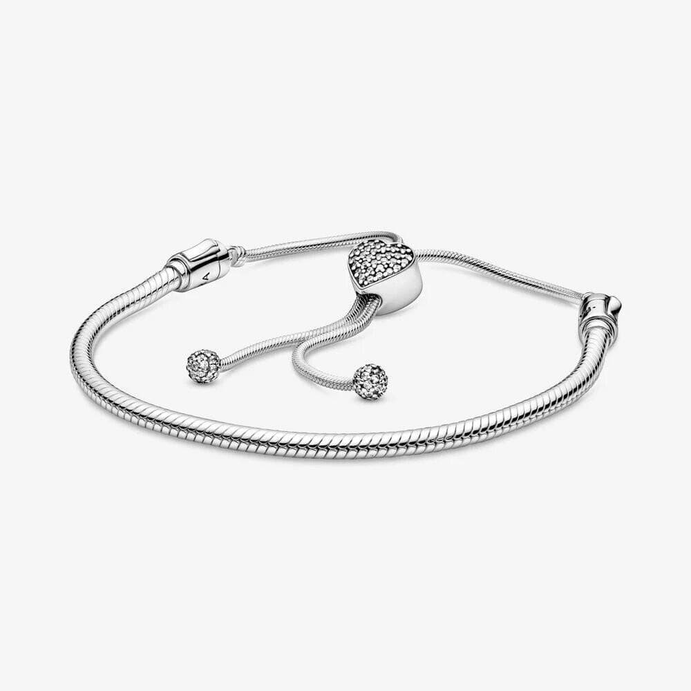 Pandora Bracciale Moments con pavé, maglia snake e chiusura regolabile a cuore