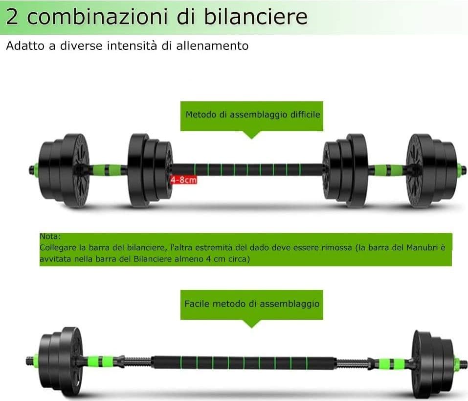 KIT 2IN1 BILANCIERE + MANUBRI CON PESI REGOLABILI COMPONIBILI TOT 40 KG PALESTRA in Manubri Trade Shop italia - Napoli, commercioVirtuoso.it