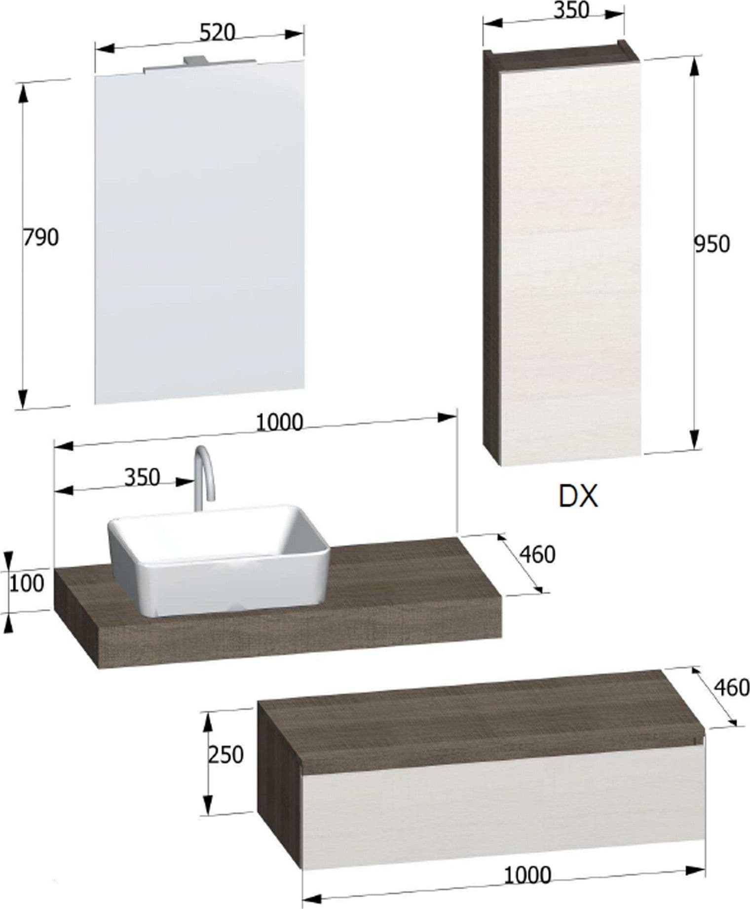 Composizione bagno sospesa con ciotola su mensola Duo-750 in Mobiletti con lavabo Mondialshop - Parabiago, commercioVirtuoso.it