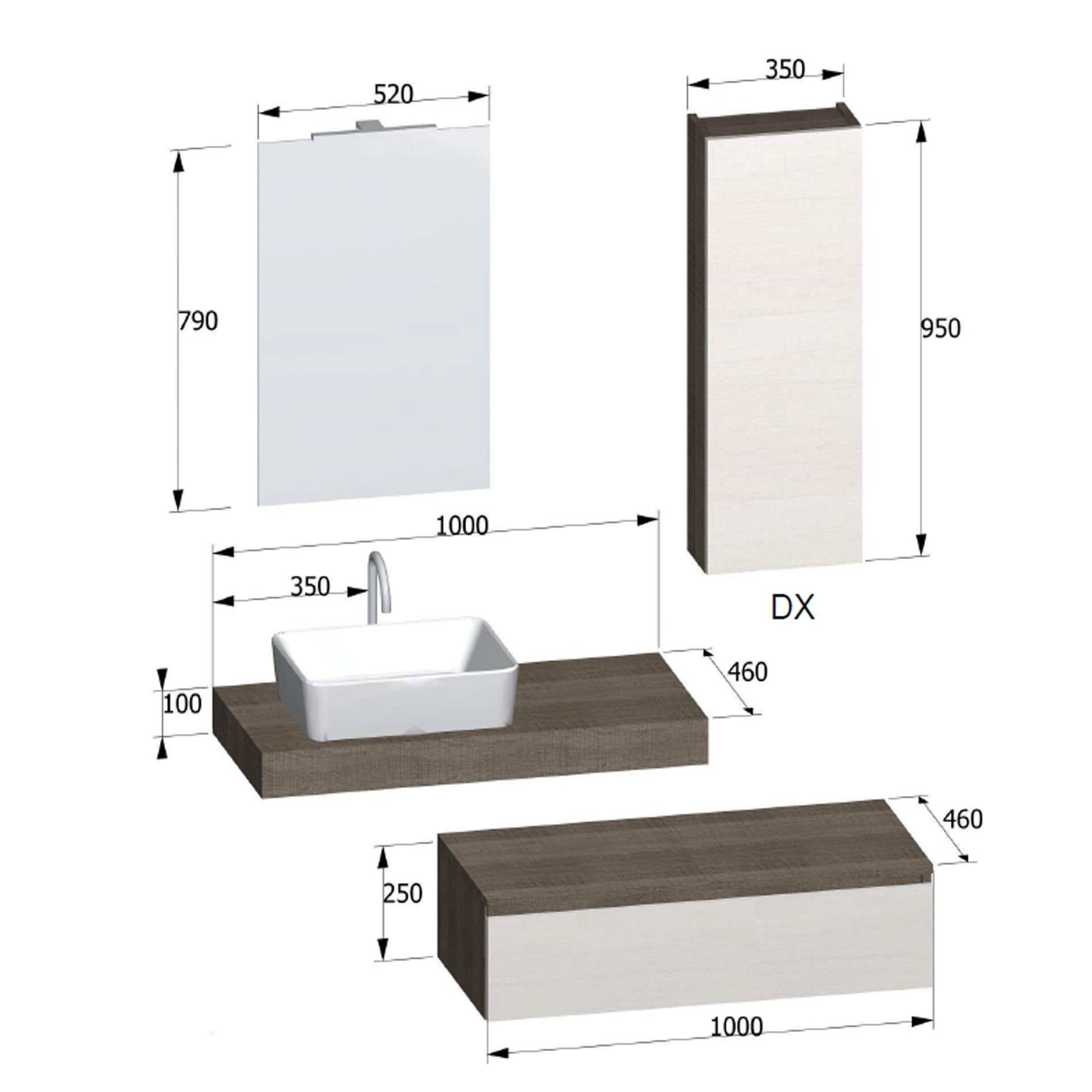 Composizione bagno sospesa con ciotola su mensola Duo-750 in Mobiletti con lavabo Mondialshop - Parabiago, commercioVirtuoso.it