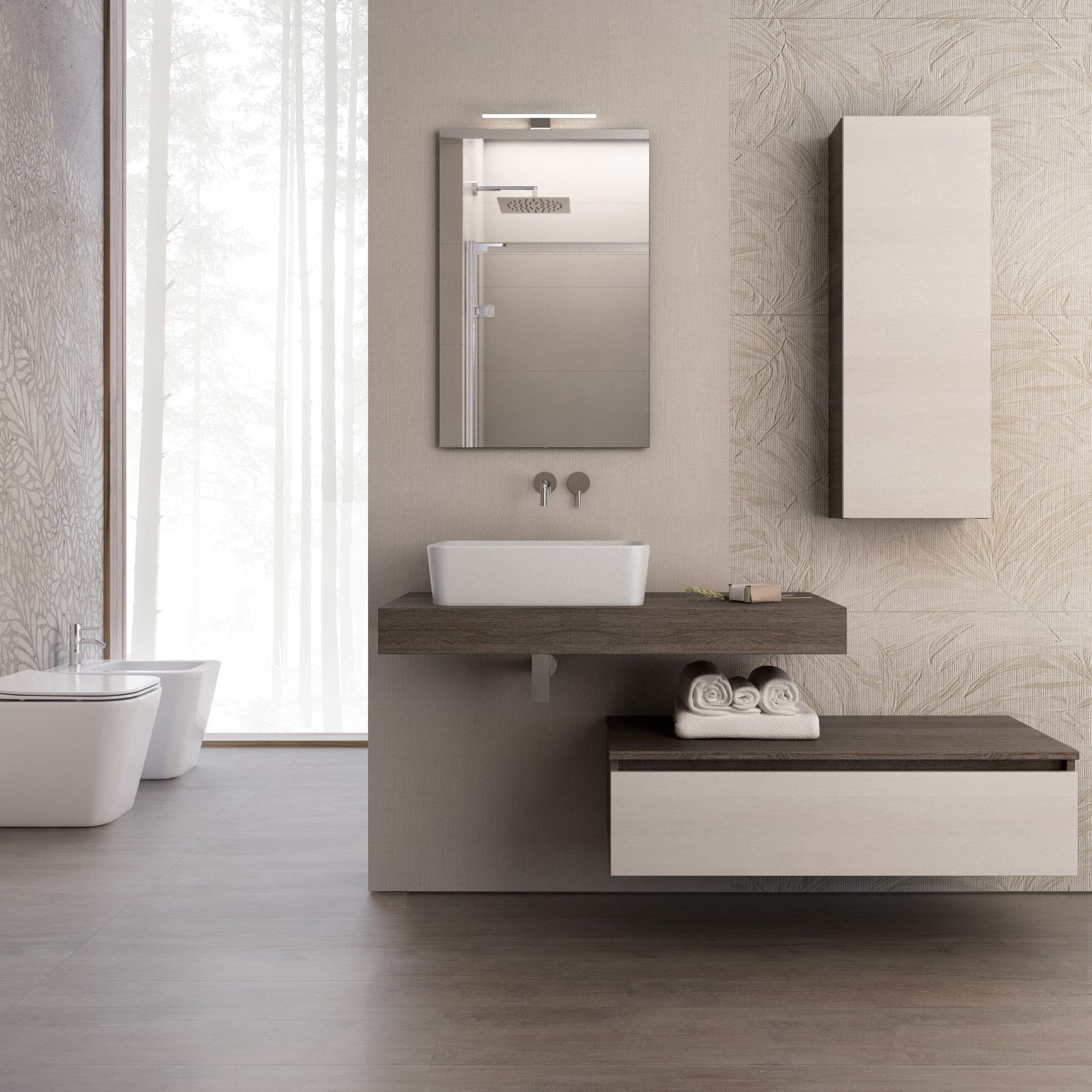 Composizione bagno sospesa con ciotola su mensola Duo-750 in Mobiletti con lavabo Mondialshop - Parabiago, commercioVirtuoso.it