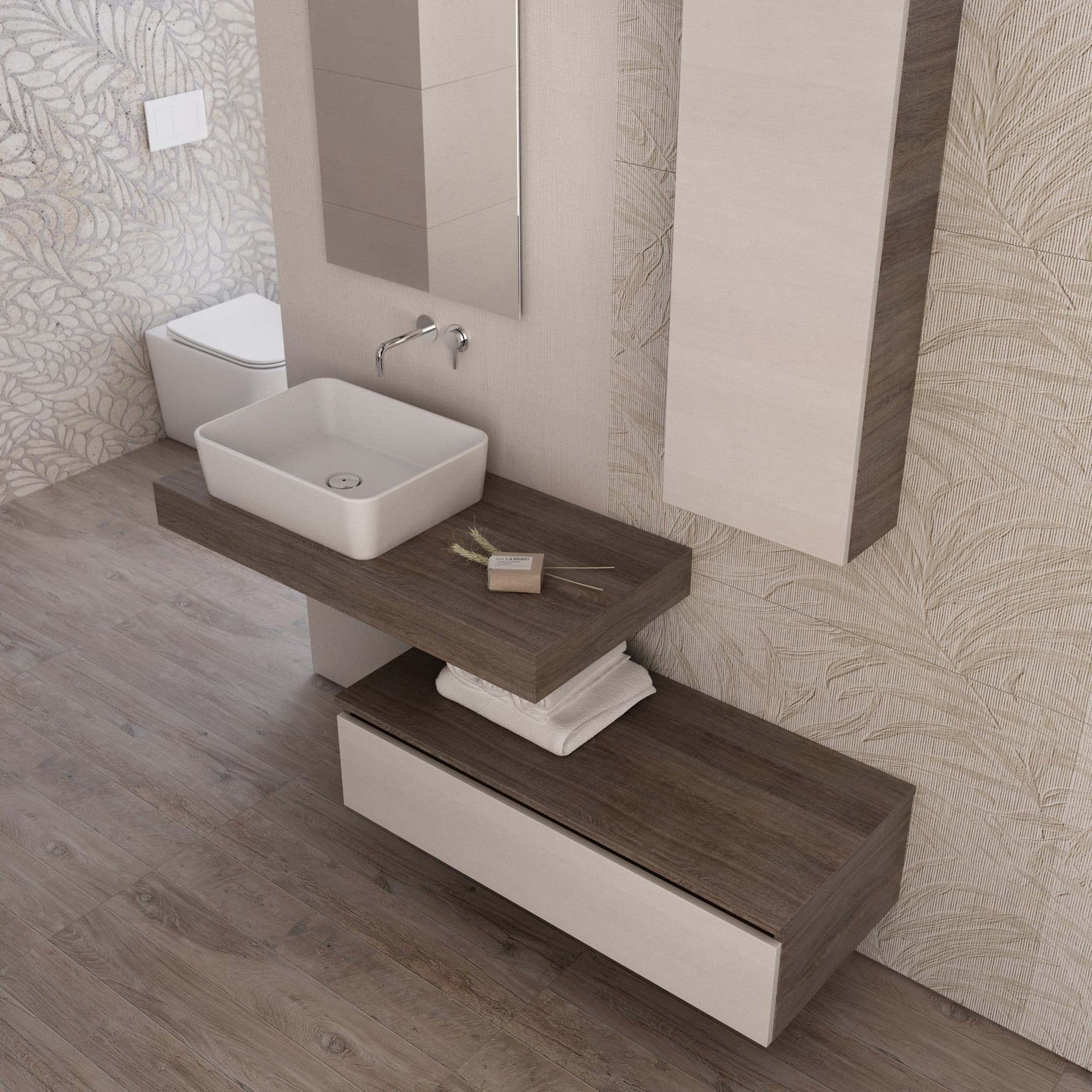 Composizione bagno sospesa con ciotola su mensola Duo-750 in Mobiletti con lavabo Mondialshop - Parabiago, commercioVirtuoso.it