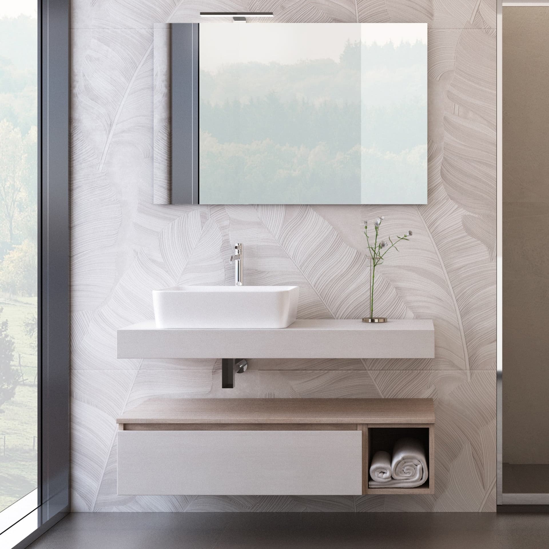 Composizione Bagno Sospesa da 110cm legno Rovere Duo-751 in Mobili a muro Mondialshop - Parabiago, commercioVirtuoso.it