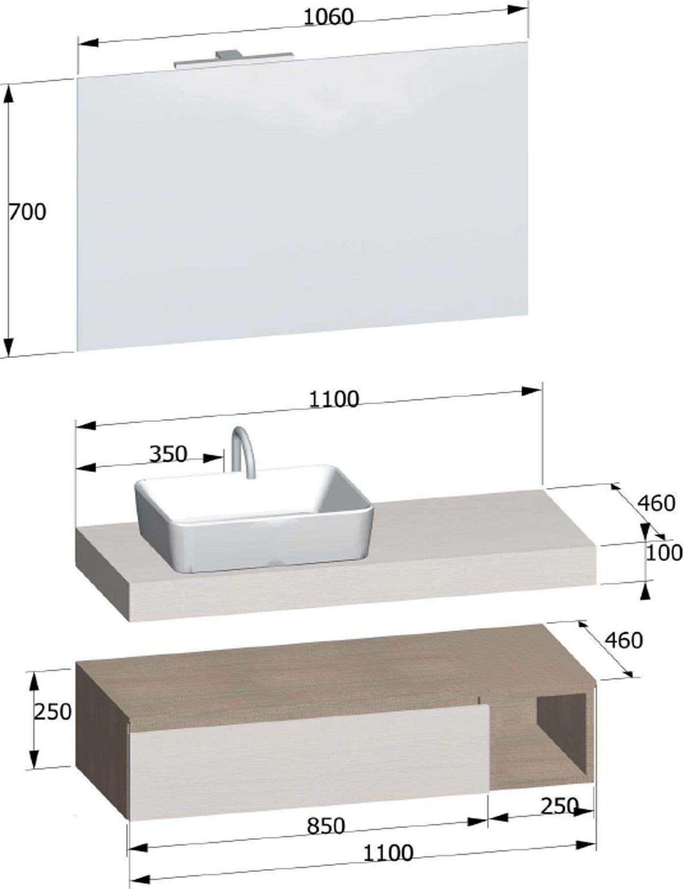Composizione Bagno Sospesa da 110cm legno Rovere Duo-751 in Mobili a muro Mondialshop - Parabiago, commercioVirtuoso.it