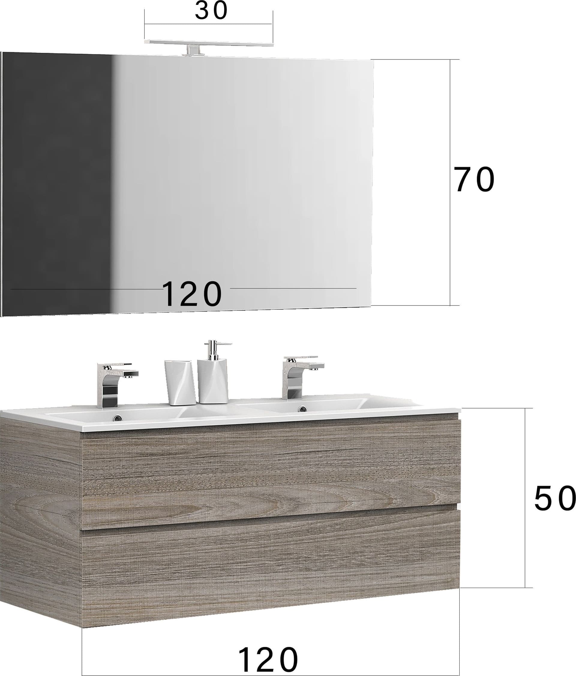 Mobile bagno 120cm sospeso con doppio lavabo legno Rovere in Mobiletti con lavabo Mondialshop - Parabiago, commercioVirtuoso.it
