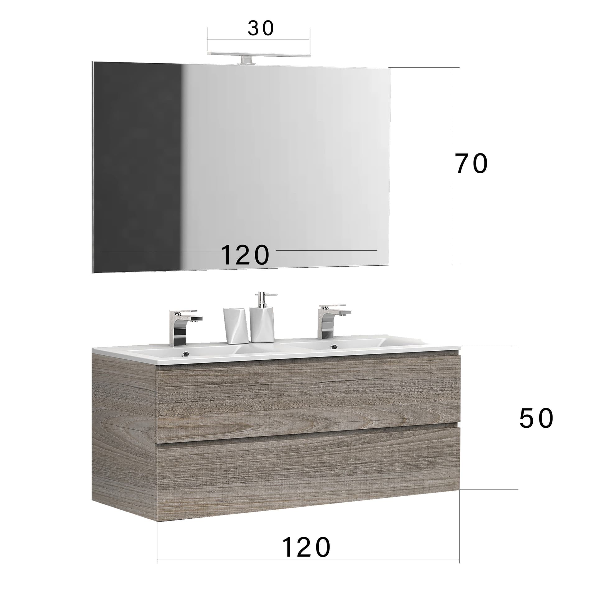 Mobile bagno 120cm sospeso con doppio lavabo legno Rovere in Mobiletti con lavabo Mondialshop - Parabiago, commercioVirtuoso.it