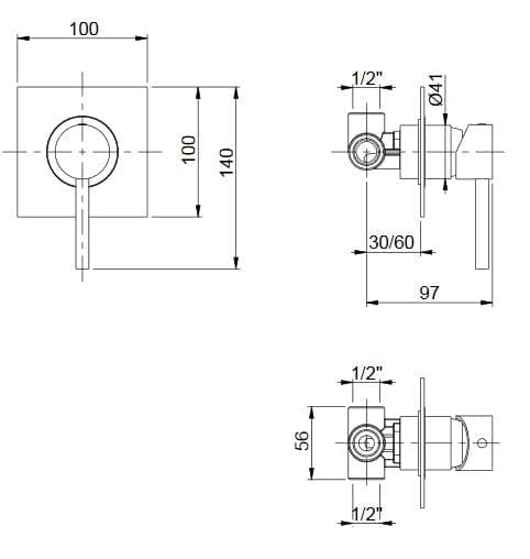 Doccia incasso con piastra quadrata minimalista cromato Jackie in Rubinetti per vasca Mondialshop - Parabiago, commercioVirtuoso.it