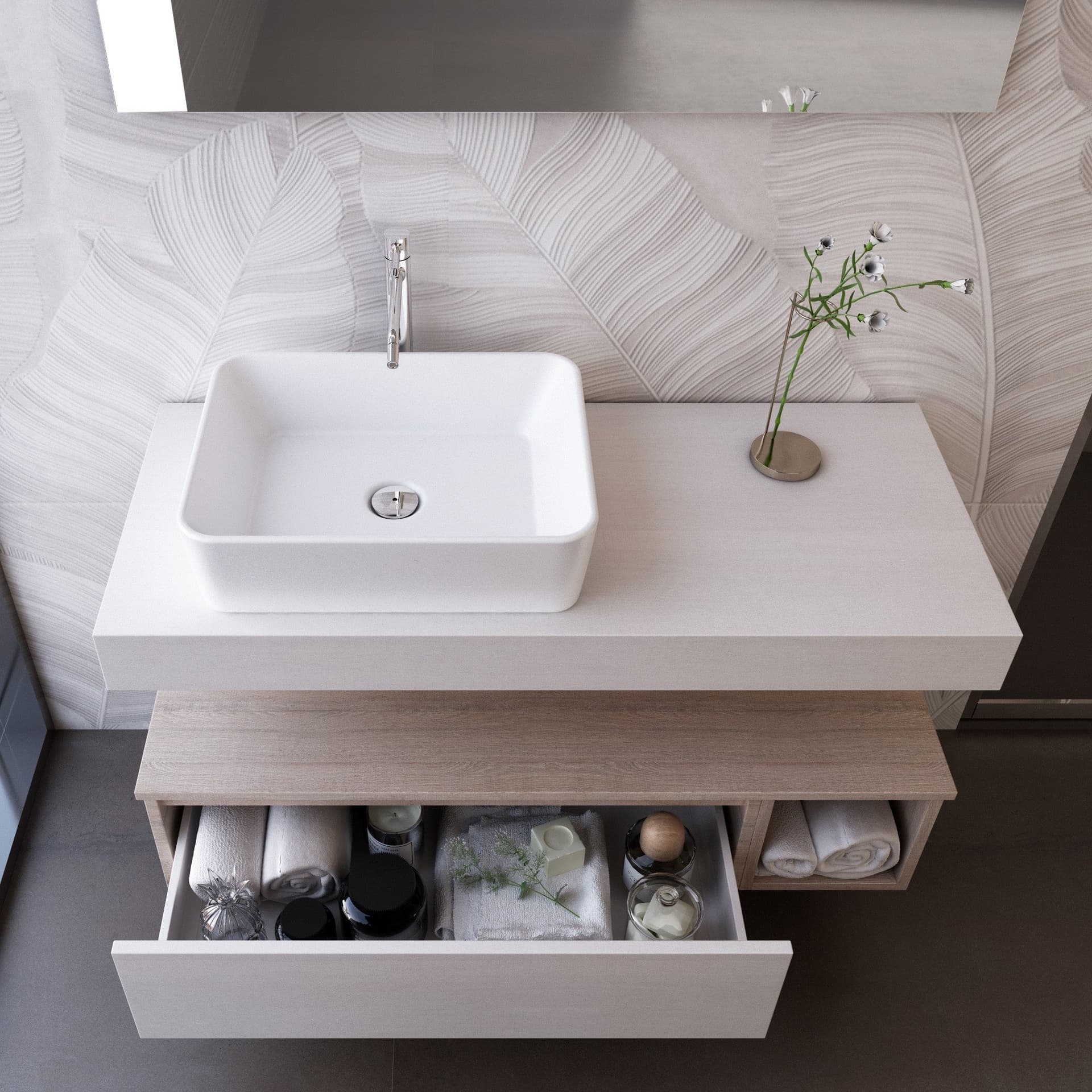 Composizione Bagno Sospesa da 110cm legno Rovere Duo-751 in Mobili a muro Mondialshop - Parabiago, commercioVirtuoso.it