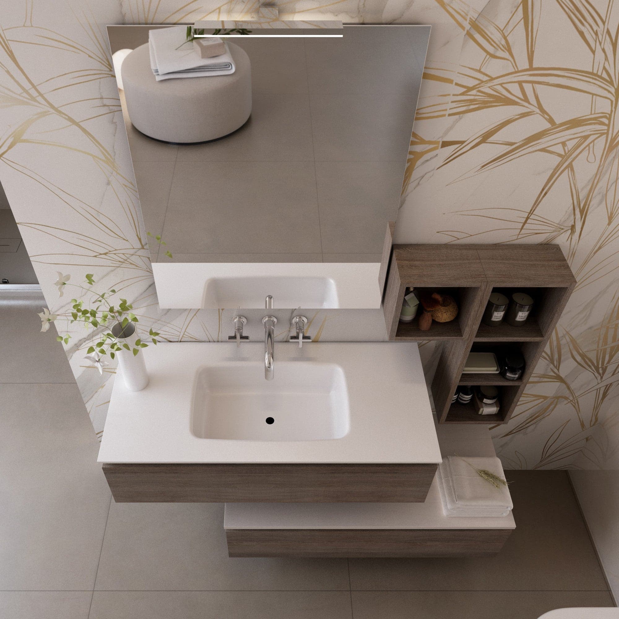 Mobile bagno sospeso effetto legno rovere scuro Duo 192P in Mobiletti con lavabo Mondialshop - Parabiago, commercioVirtuoso.it