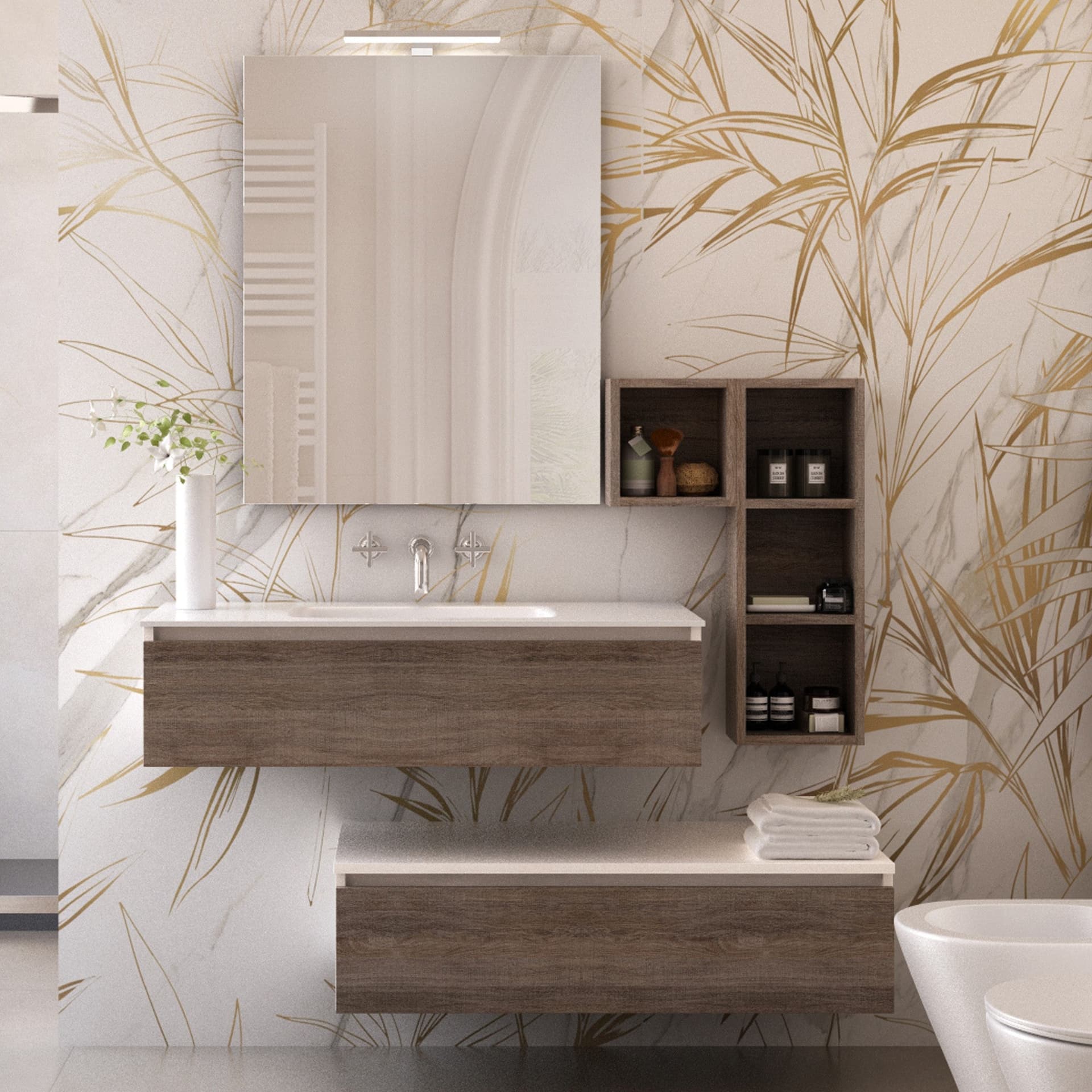 Mobile bagno sospeso effetto legno rovere scuro Duo 192P in Mobiletti con lavabo Mondialshop - Parabiago, commercioVirtuoso.it