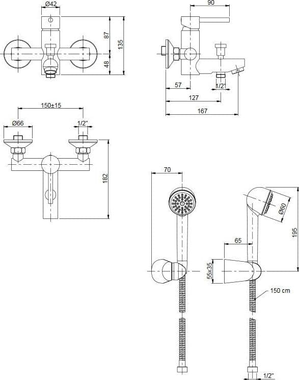 Gruppo vasca con kit doccia cromato Jackie in Rubinetti per vasca Mondialshop - Parabiago, commercioVirtuoso.it