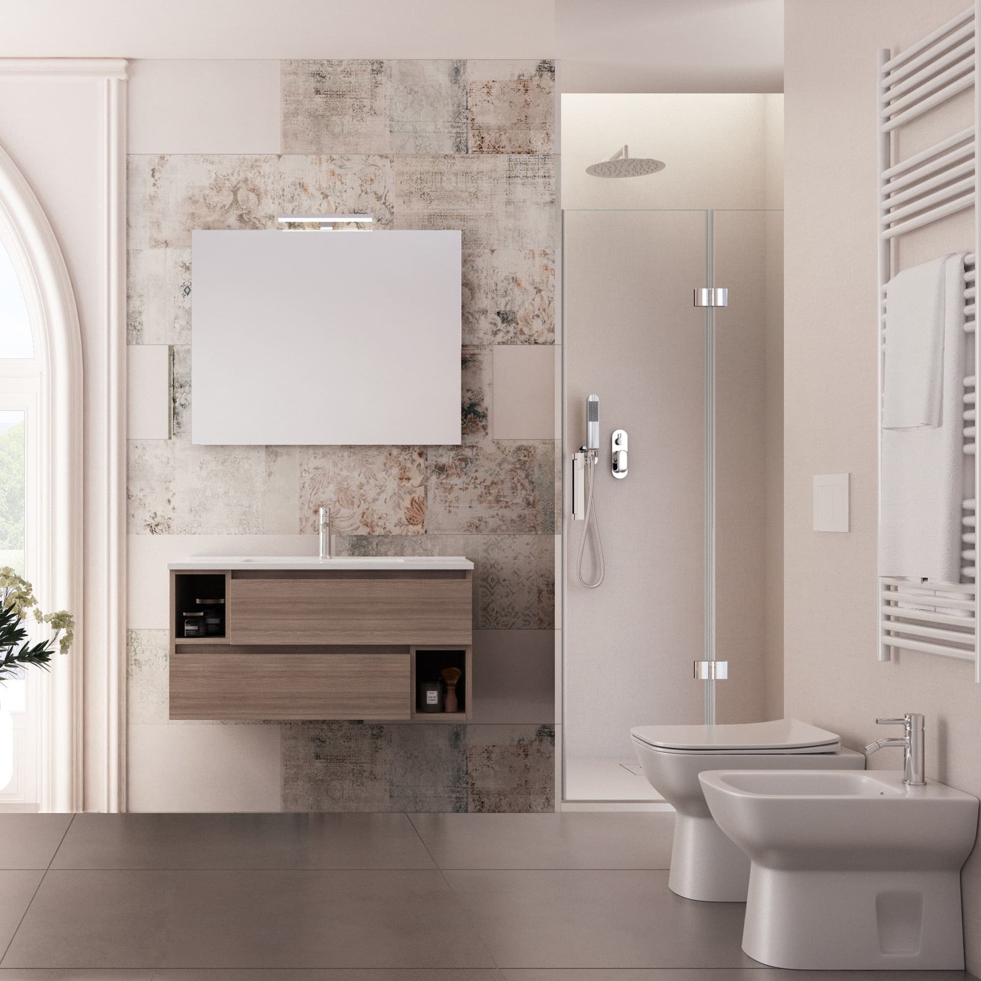 Mobile sospeso 90cm colore legno olmo, lavabo ceramico MOOD-755 in Mobiletti con lavabo Mondialshop - Parabiago, commercioVirtuoso.it