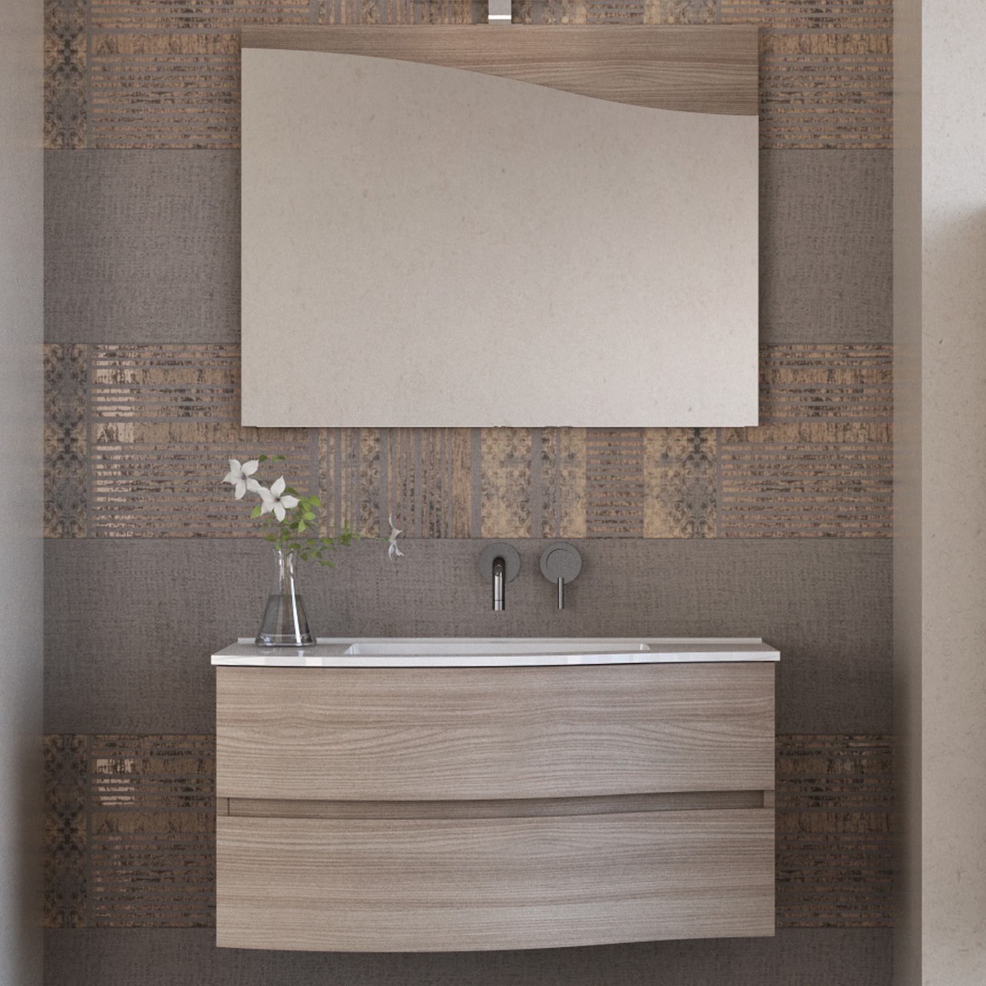 Mobile bagno sospeso 90cm legno olmo terra Mood-762 in Mobiletti con lavabo Mondialshop - Parabiago, commercioVirtuoso.it