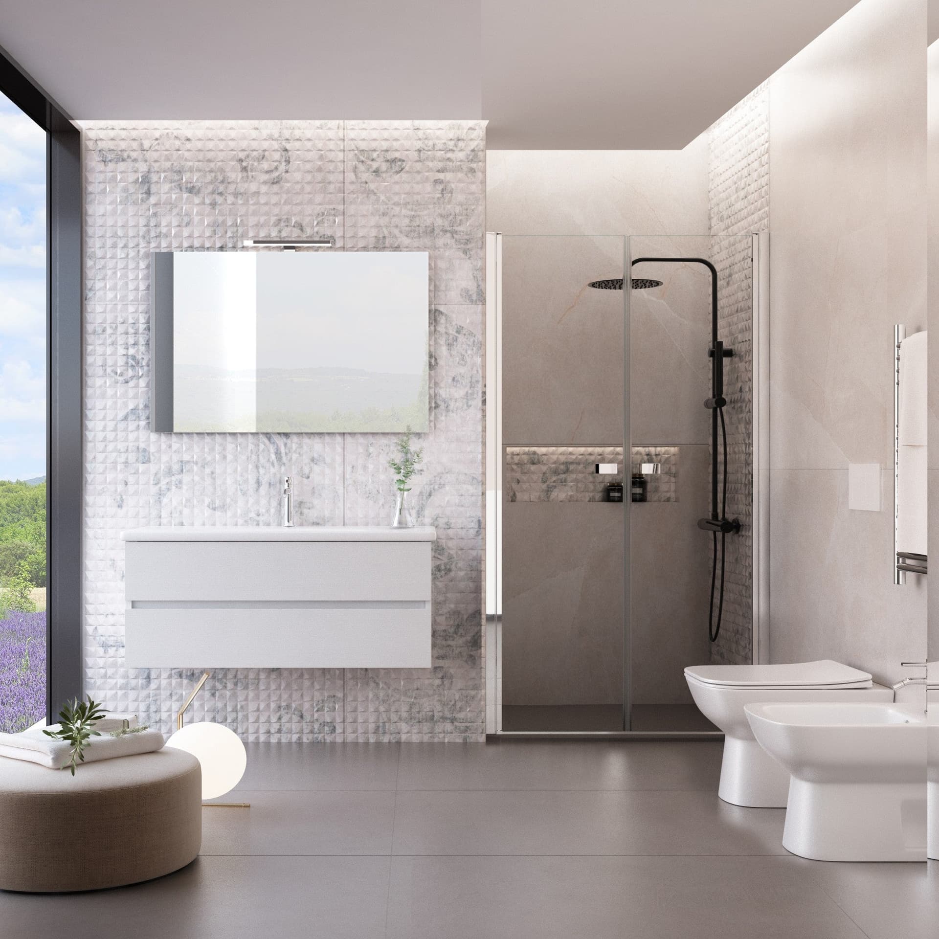 Mobile bagno sospeso bianco larice con lavabo ceramico 100cm MOOD-756 in Mobiletti con lavabo Mondialshop - Parabiago, commercioVirtuoso.it