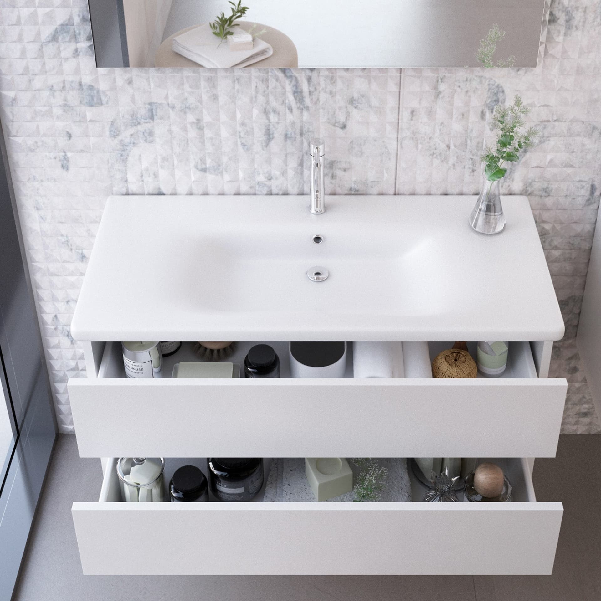 Mobile bagno sospeso bianco larice con lavabo ceramico 100cm MOOD-756 in Mobiletti con lavabo Mondialshop - Parabiago, commercioVirtuoso.it