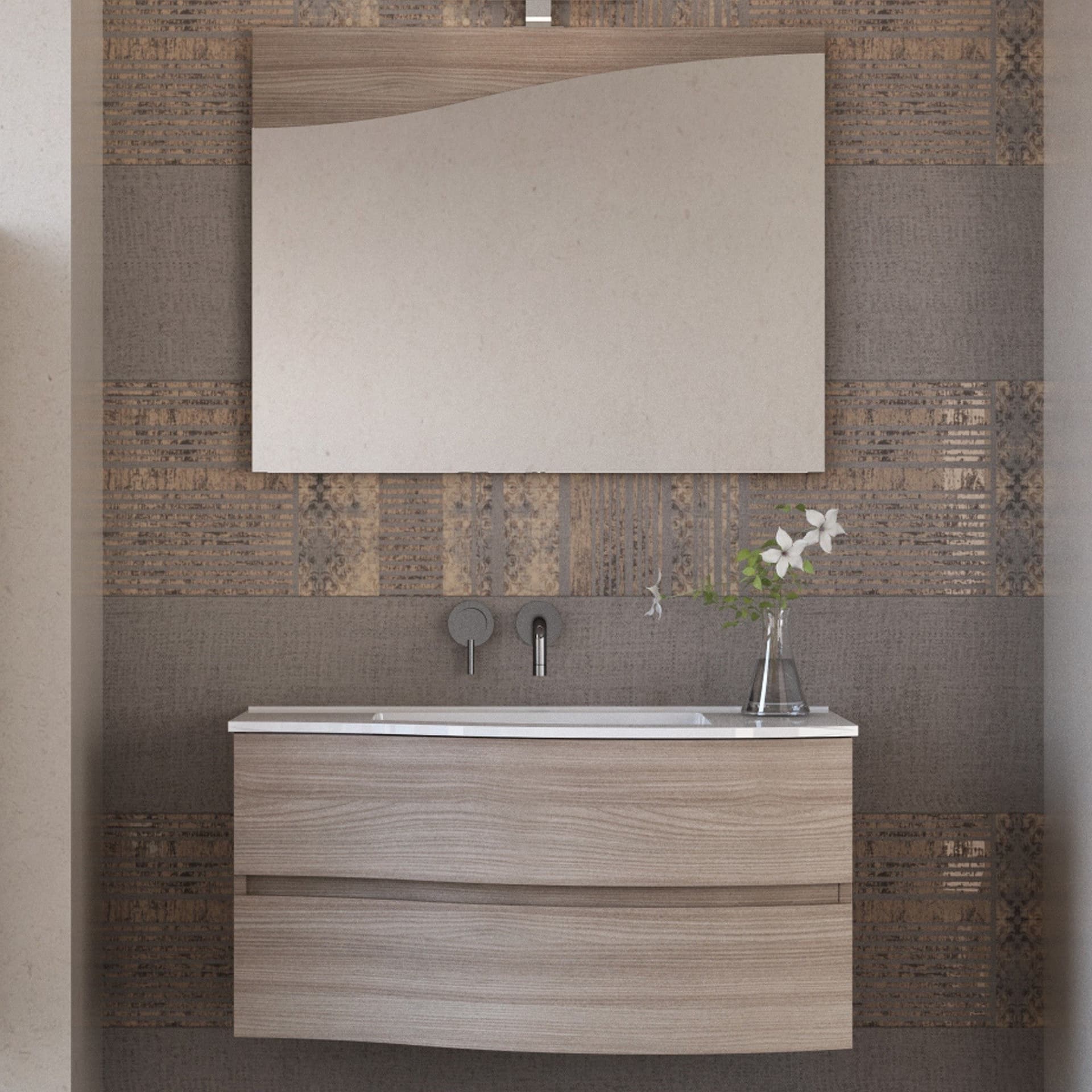Mobile bagno sospeso 90cm legno olmo terra Mood-762 in Mobiletti con lavabo Mondialshop - Parabiago, commercioVirtuoso.it