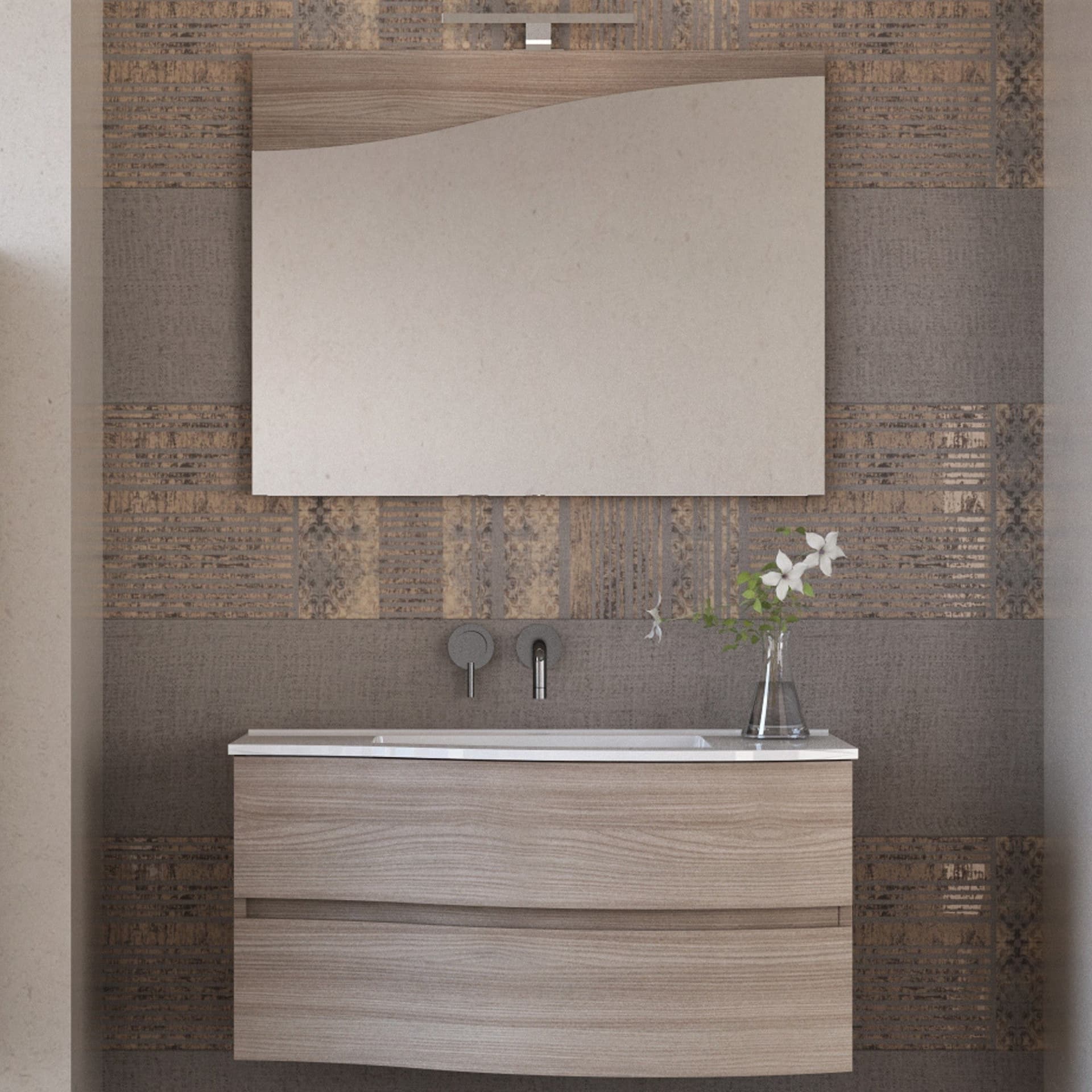 Mobile bagno sospeso 90cm legno olmo terra Mood-762 in Mobiletti con lavabo Mondialshop - Parabiago, commercioVirtuoso.it