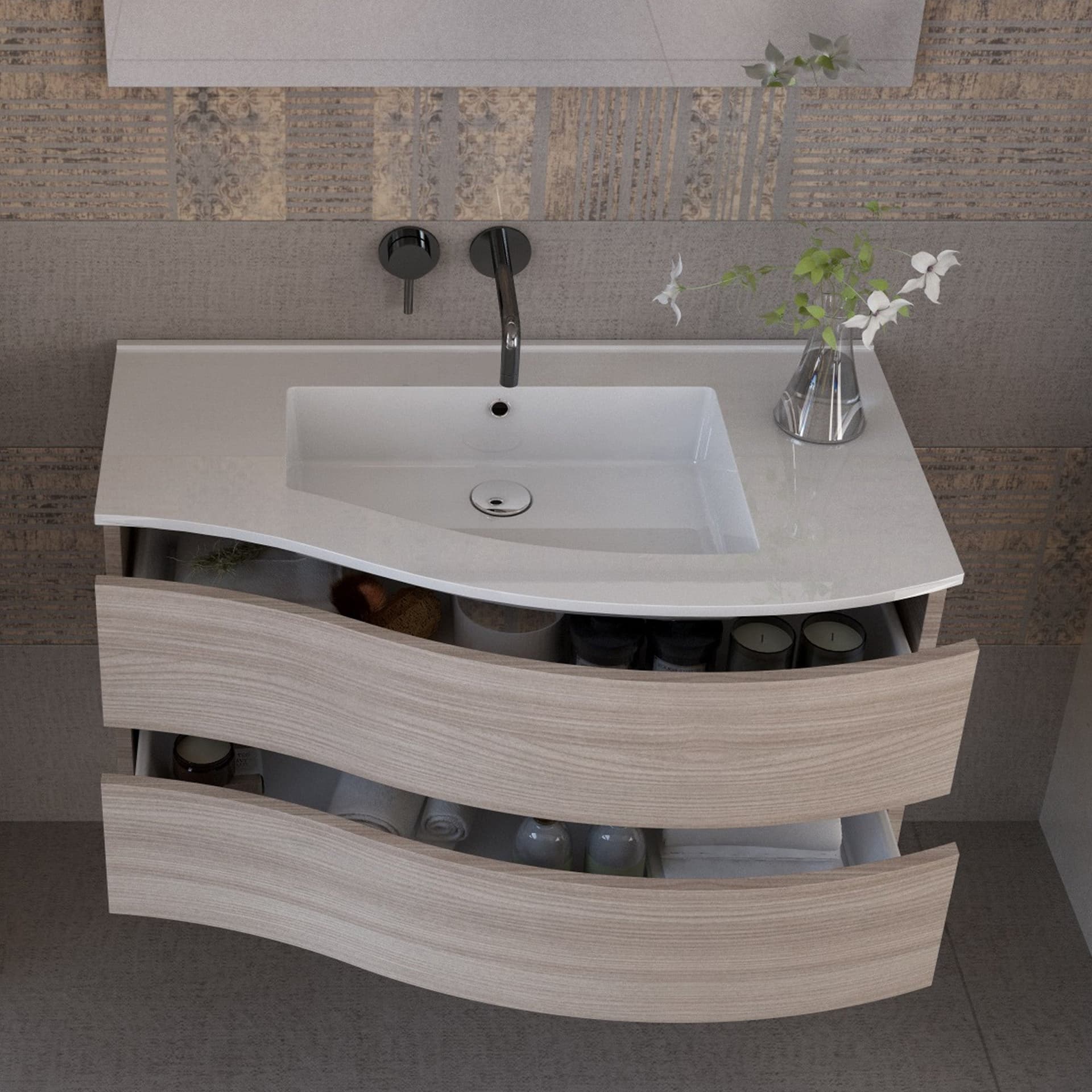 Mobile bagno sospeso 90cm legno olmo terra Mood-762 in Mobiletti con lavabo Mondialshop - Parabiago, commercioVirtuoso.it