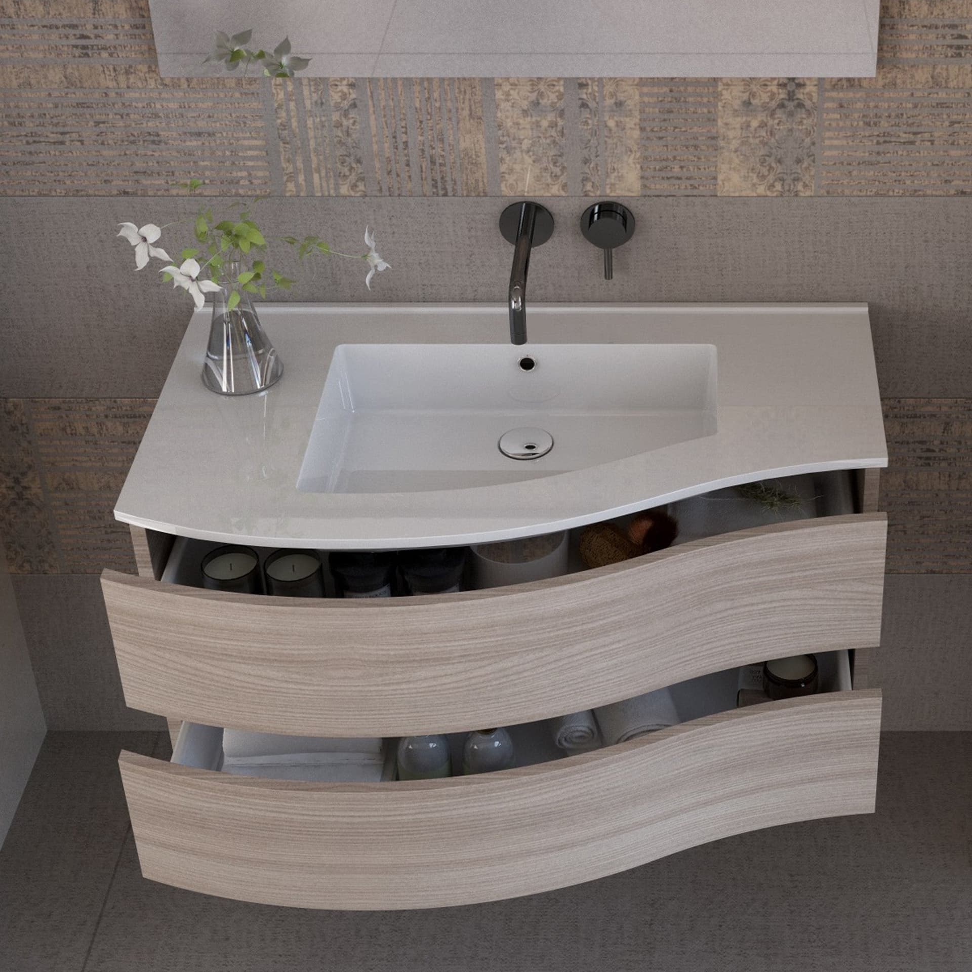 Mobile bagno sospeso 90cm legno olmo terra Mood-762 in Mobiletti con lavabo Mondialshop - Parabiago, commercioVirtuoso.it