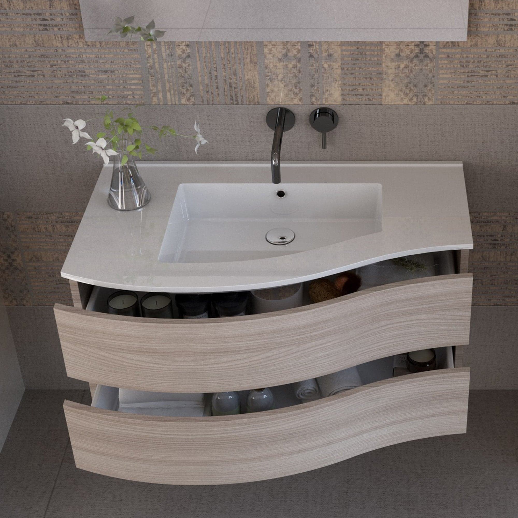 Mobile bagno sospeso 90cm legno olmo terra Mood-762 in Mobiletti con lavabo Mondialshop - Parabiago, commercioVirtuoso.it