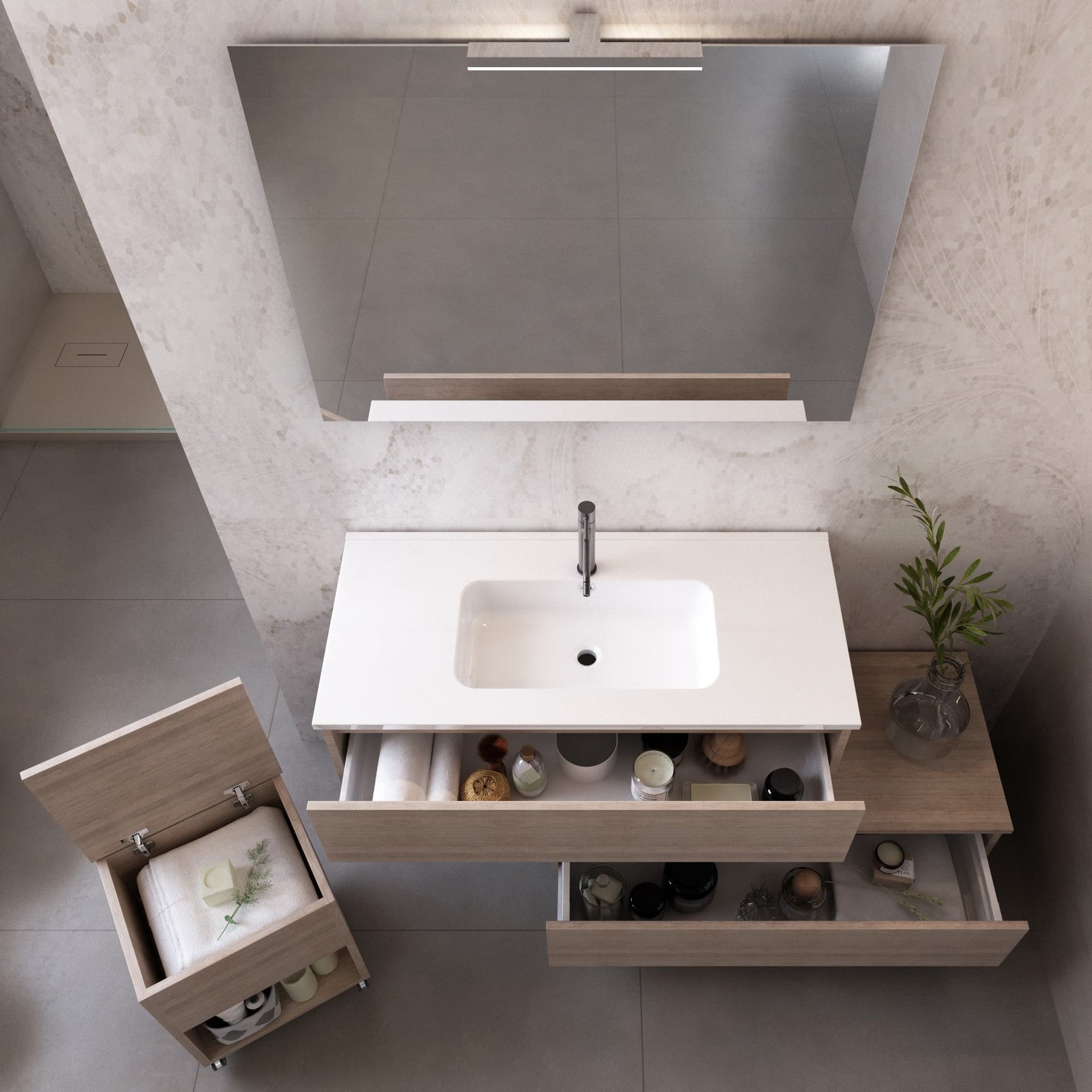 Mobile bagno sospeso 120 rovere trance chiaro con lavabo DUO-754C in Mobiletti con lavabo Mondialshop - Parabiago, commercioVirtuoso.it