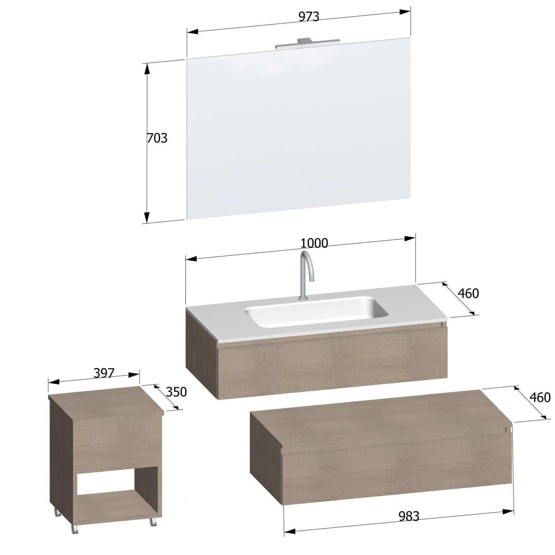 Mobile bagno sospeso 120 rovere trance chiaro con lavabo DUO-754C in Mobiletti con lavabo Mondialshop - Parabiago, commercioVirtuoso.it