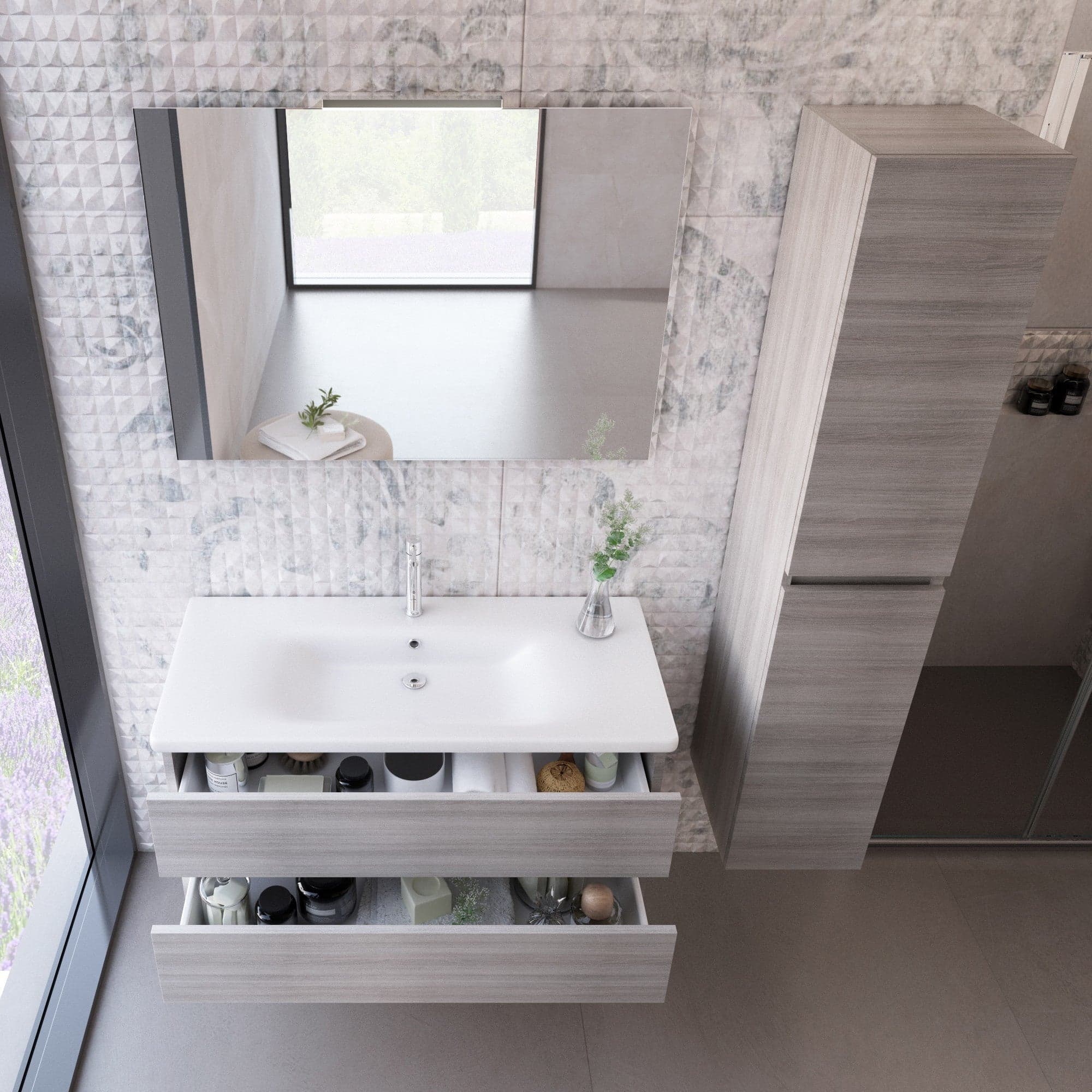 Mobile bagno sospeso Eucalipto Grigio con lavabo e colonna MOOD-756P in Mobiletti con lavabo Mondialshop - Parabiago, commercioVirtuoso.it