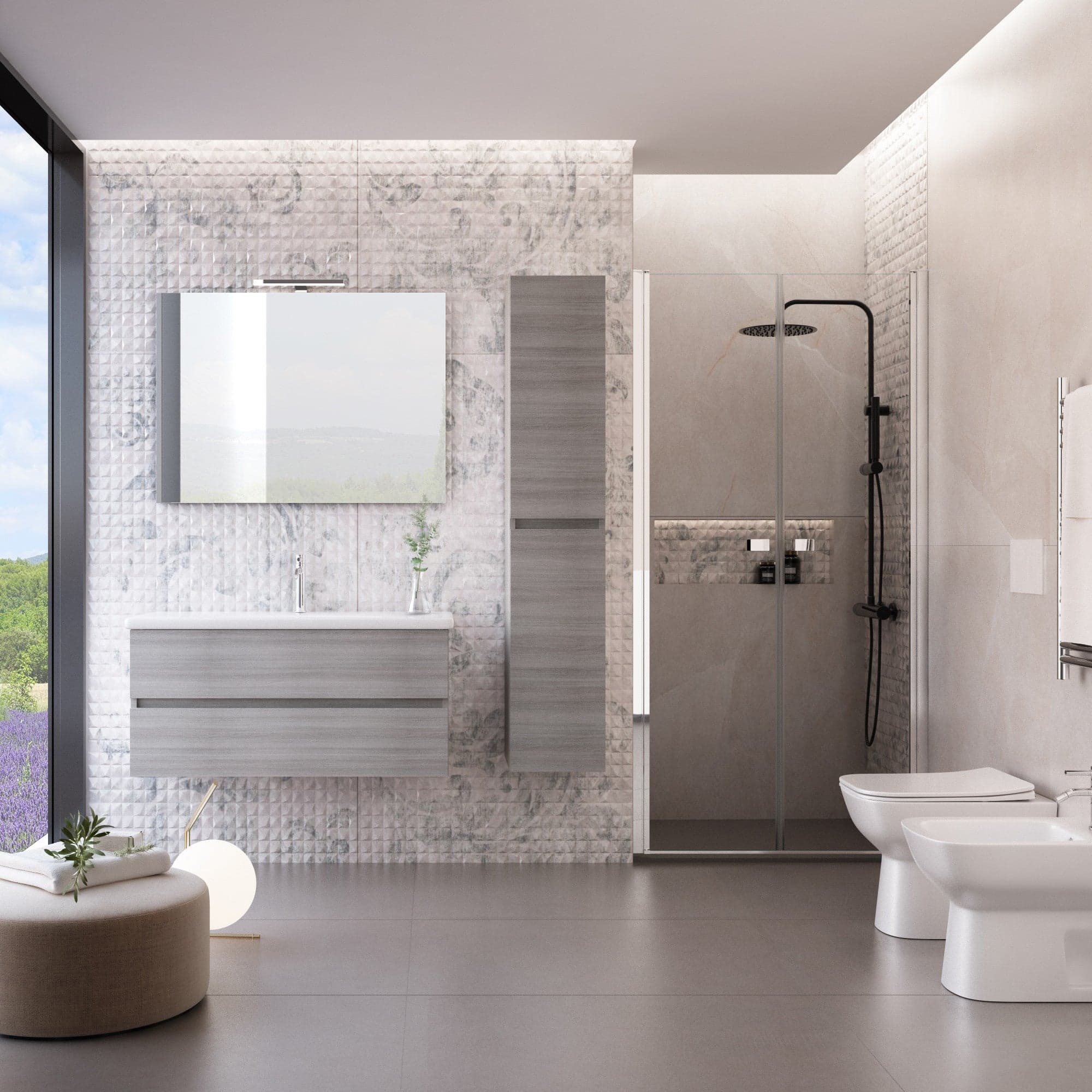 Mobile bagno sospeso Eucalipto Grigio con lavabo e colonna MOOD-756P in Mobiletti con lavabo Mondialshop - Parabiago, commercioVirtuoso.it