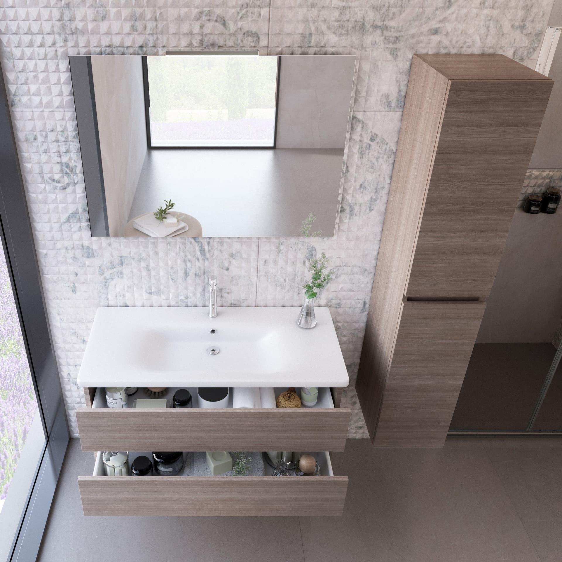 Mobile sospeso Olmo Terra con lavabo e colonna MOOD-756P in Mobiletti con lavabo Mondialshop - Parabiago, commercioVirtuoso.it
