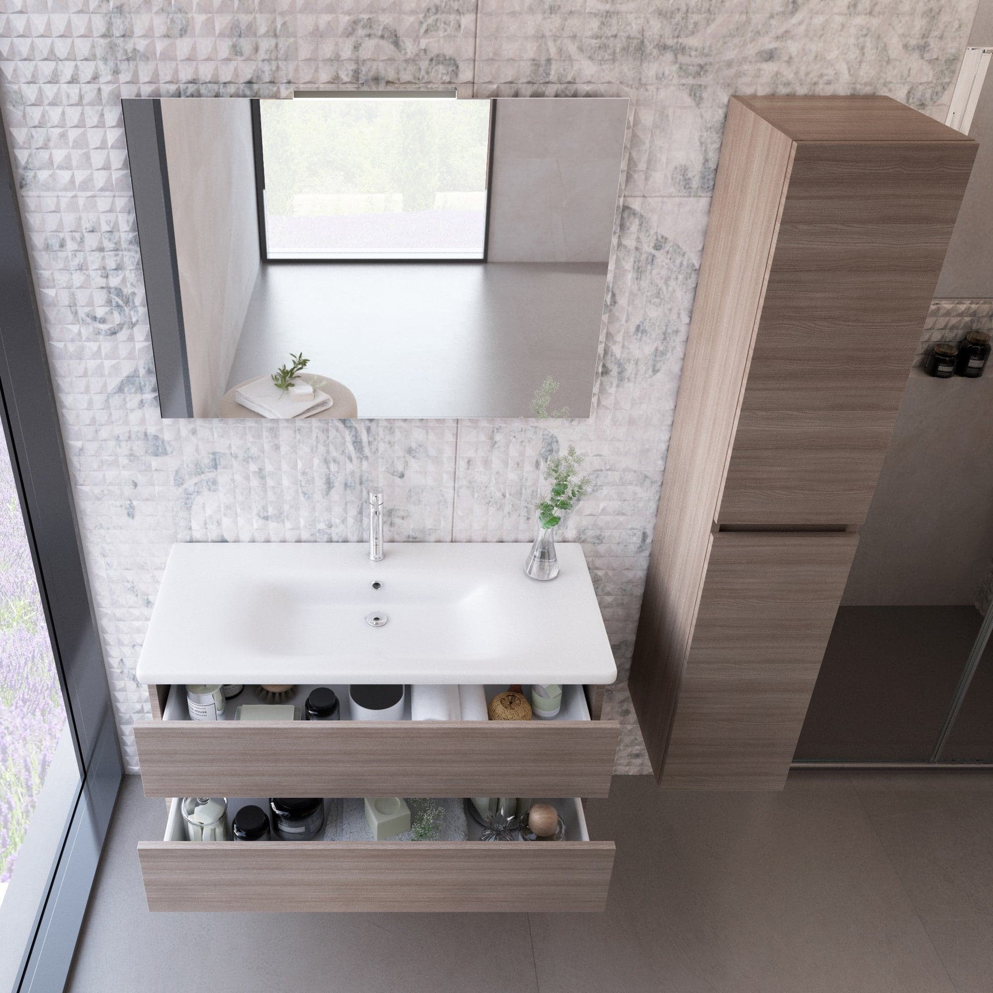 Mobile sospeso Olmo Terra con lavabo e colonna MOOD-756P in Mobiletti con lavabo Mondialshop - Parabiago, commercioVirtuoso.it