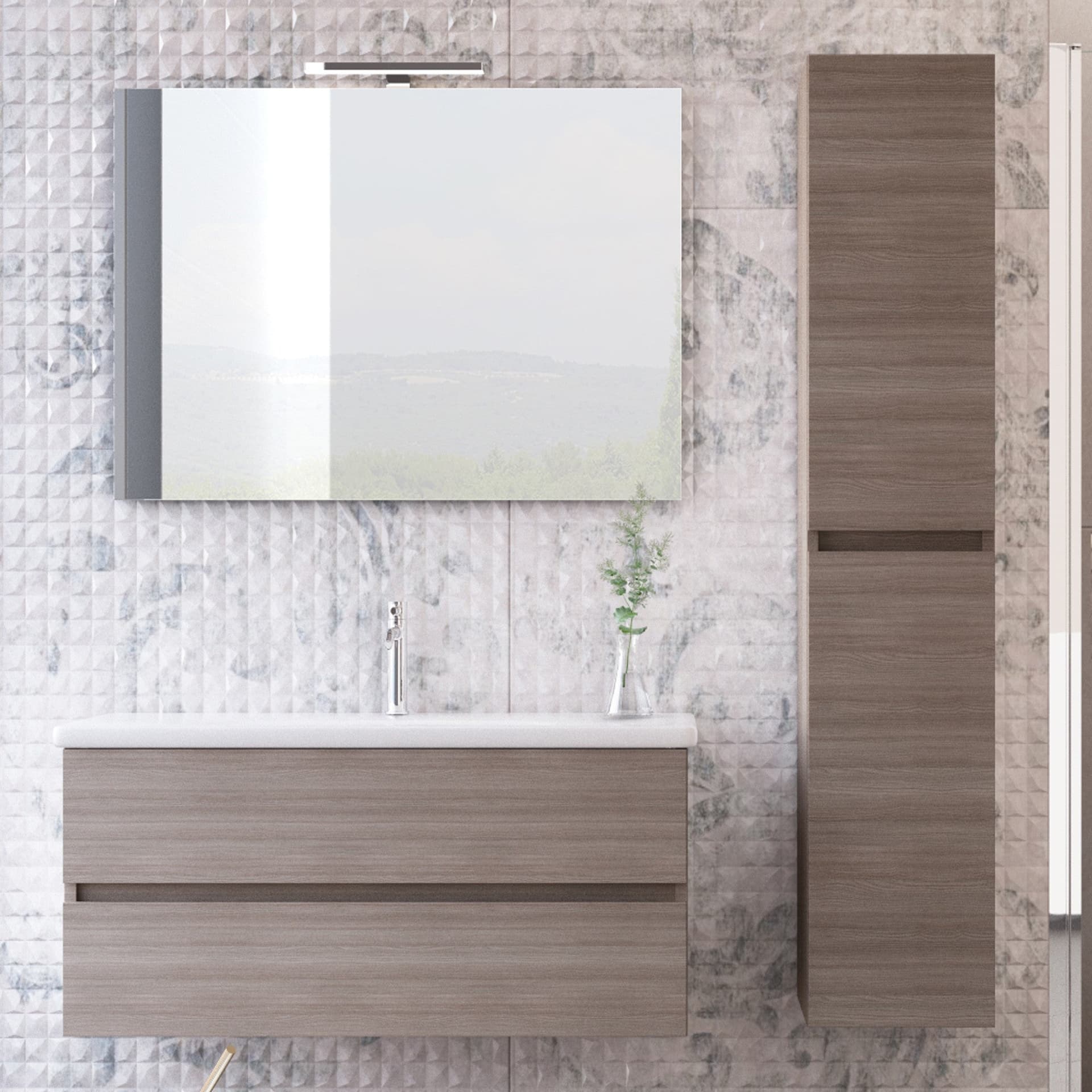 Mobile sospeso Olmo Terra con lavabo e colonna MOOD-756P in Mobiletti con lavabo Mondialshop - Parabiago, commercioVirtuoso.it