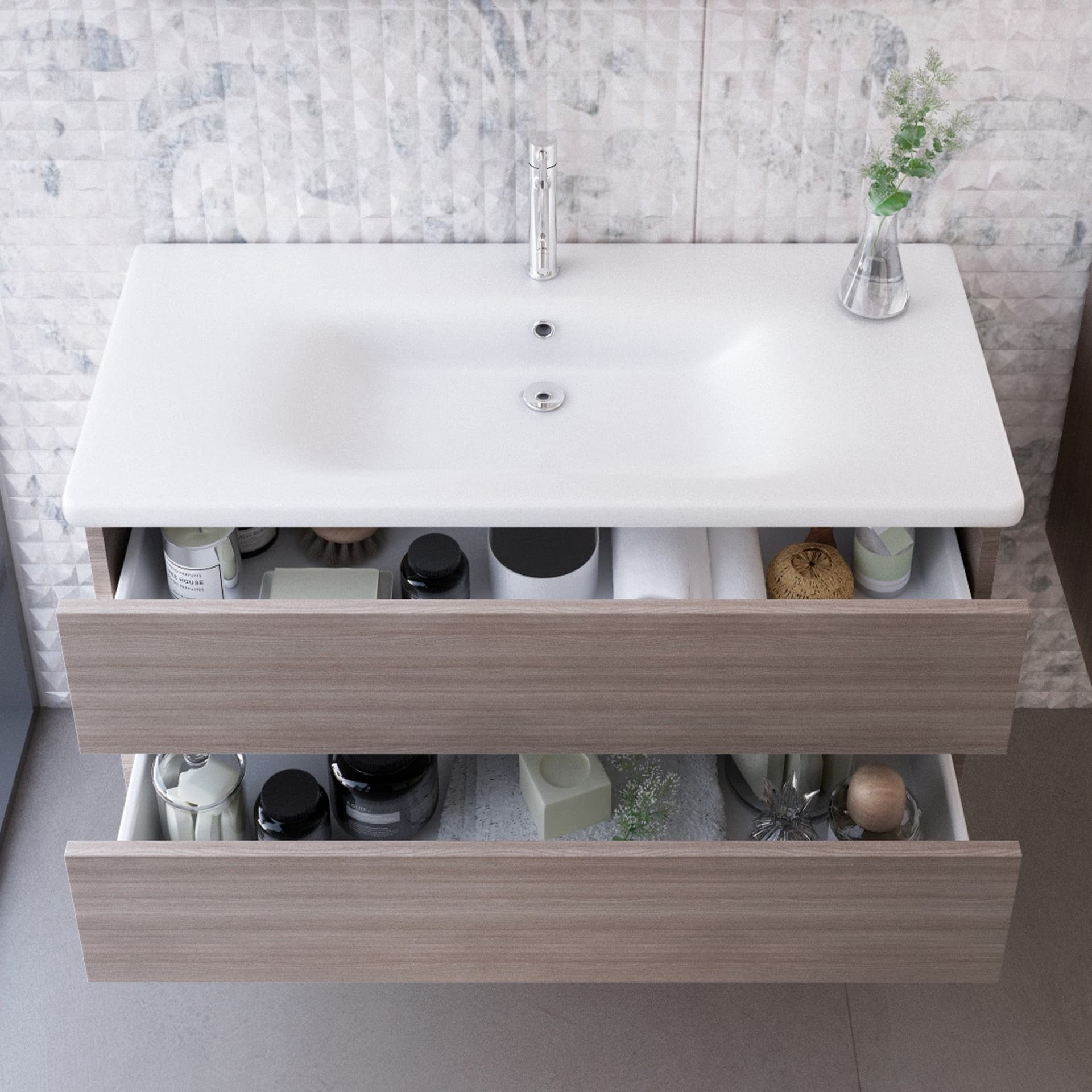 Mobile bagno sospeso 100cm olmo terra con lavabo ceramico MOOD-756 in Mobiletti con lavabo Mondialshop - Parabiago, commercioVirtuoso.it