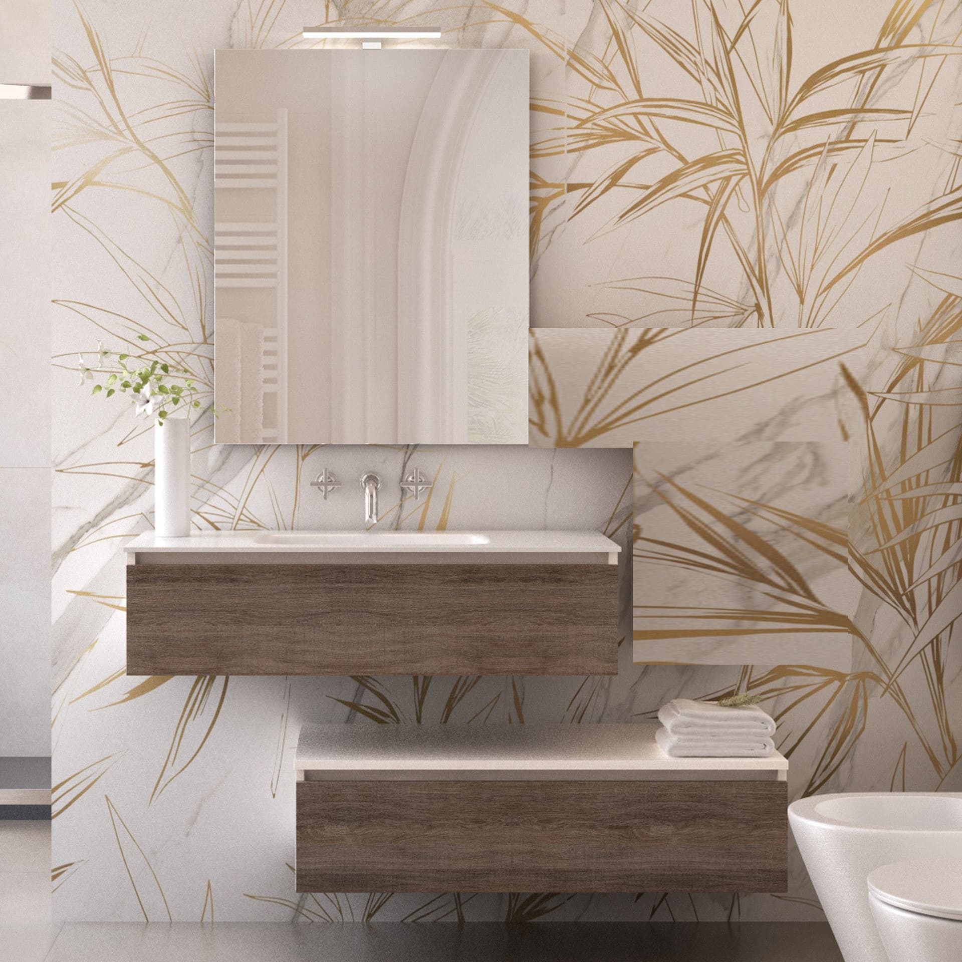 Mobile bagno sospeso 120cm effetto legno rovere scuro Duo 192 in Mobili a muro Mondialshop - Parabiago, commercioVirtuoso.it