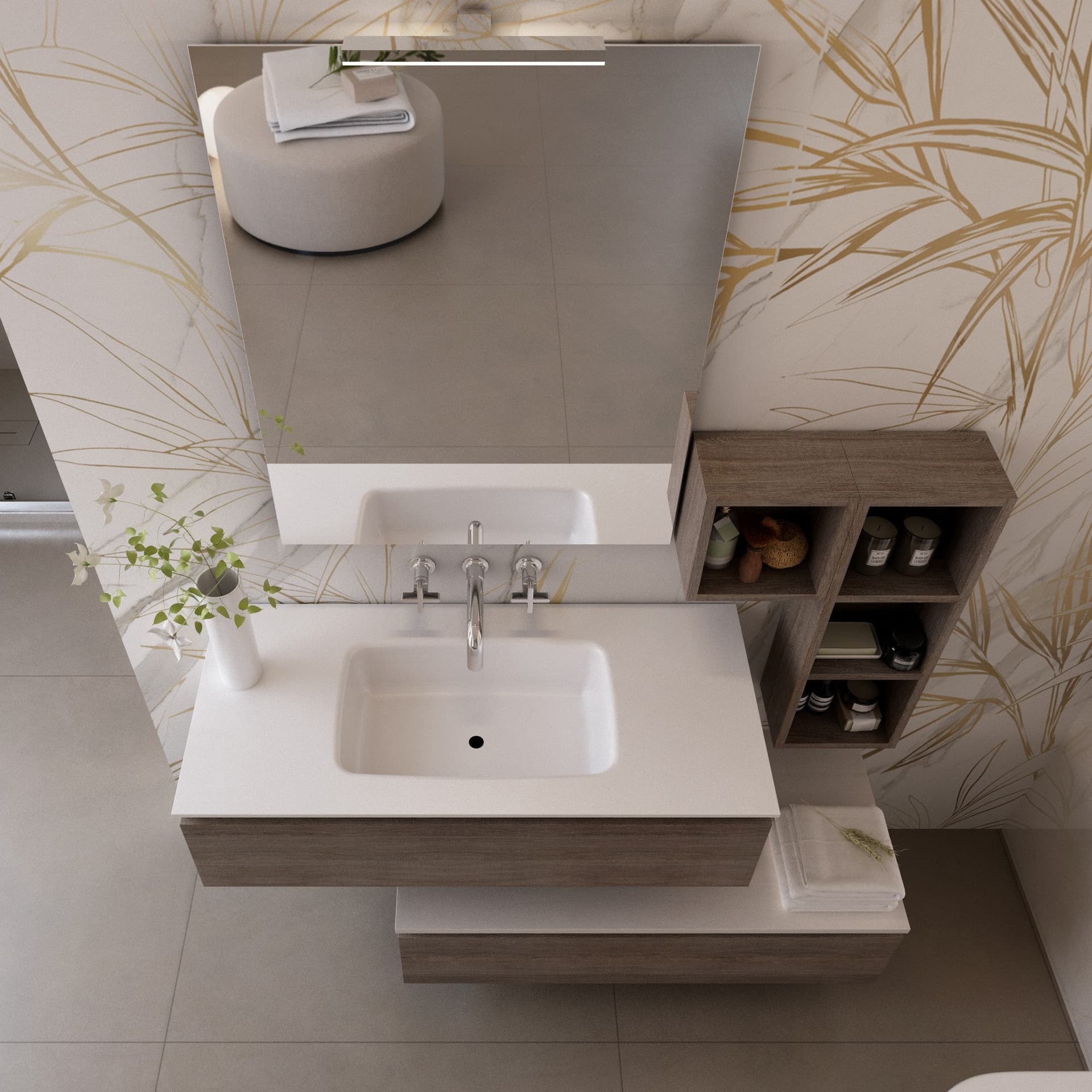 Mobile bagno sospeso 120cm effetto legno rovere scuro Duo 192 in Mobili a muro Mondialshop - Parabiago, commercioVirtuoso.it