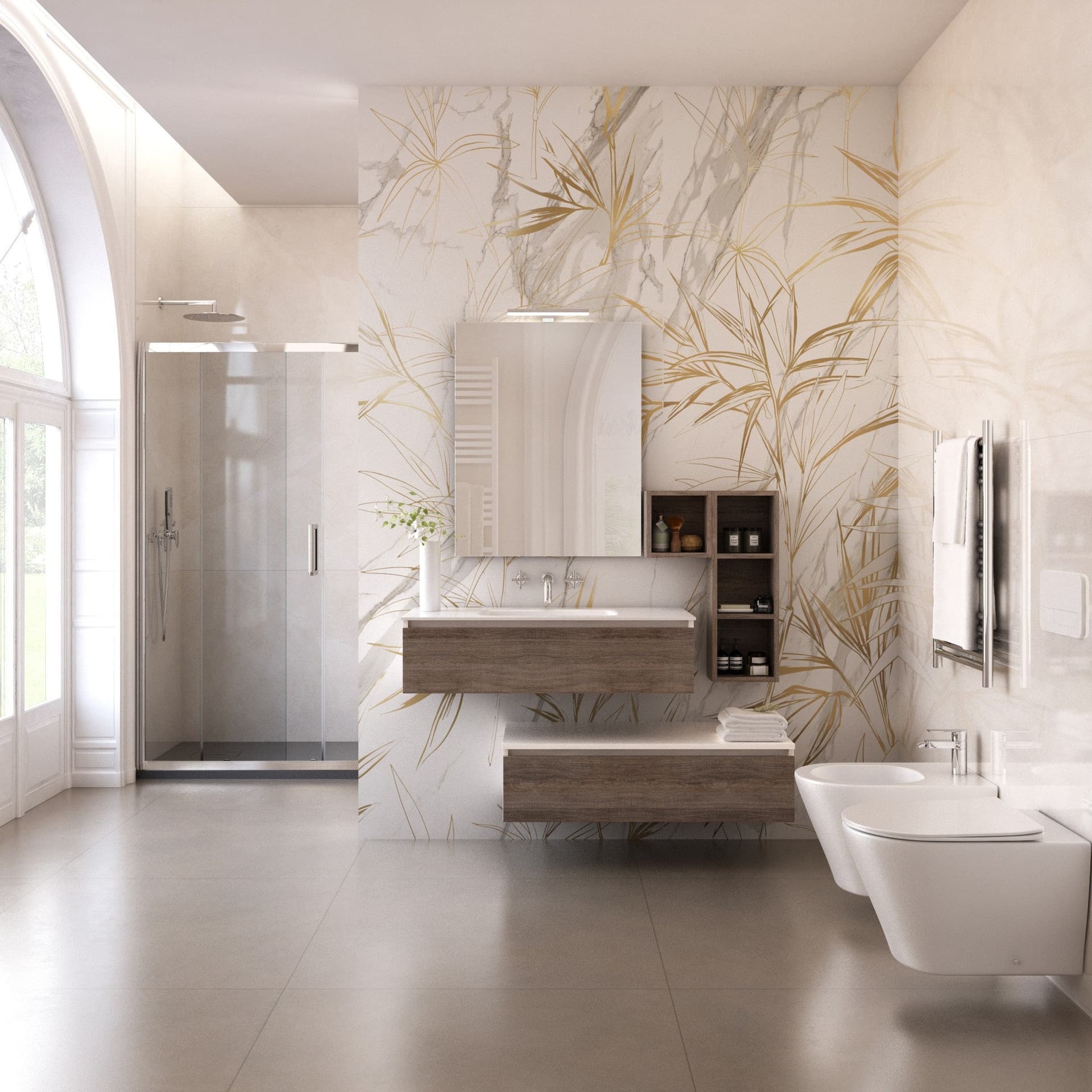 Mobile bagno sospeso 120cm effetto legno rovere scuro Duo 192 in Mobili a muro Mondialshop - Parabiago, commercioVirtuoso.it