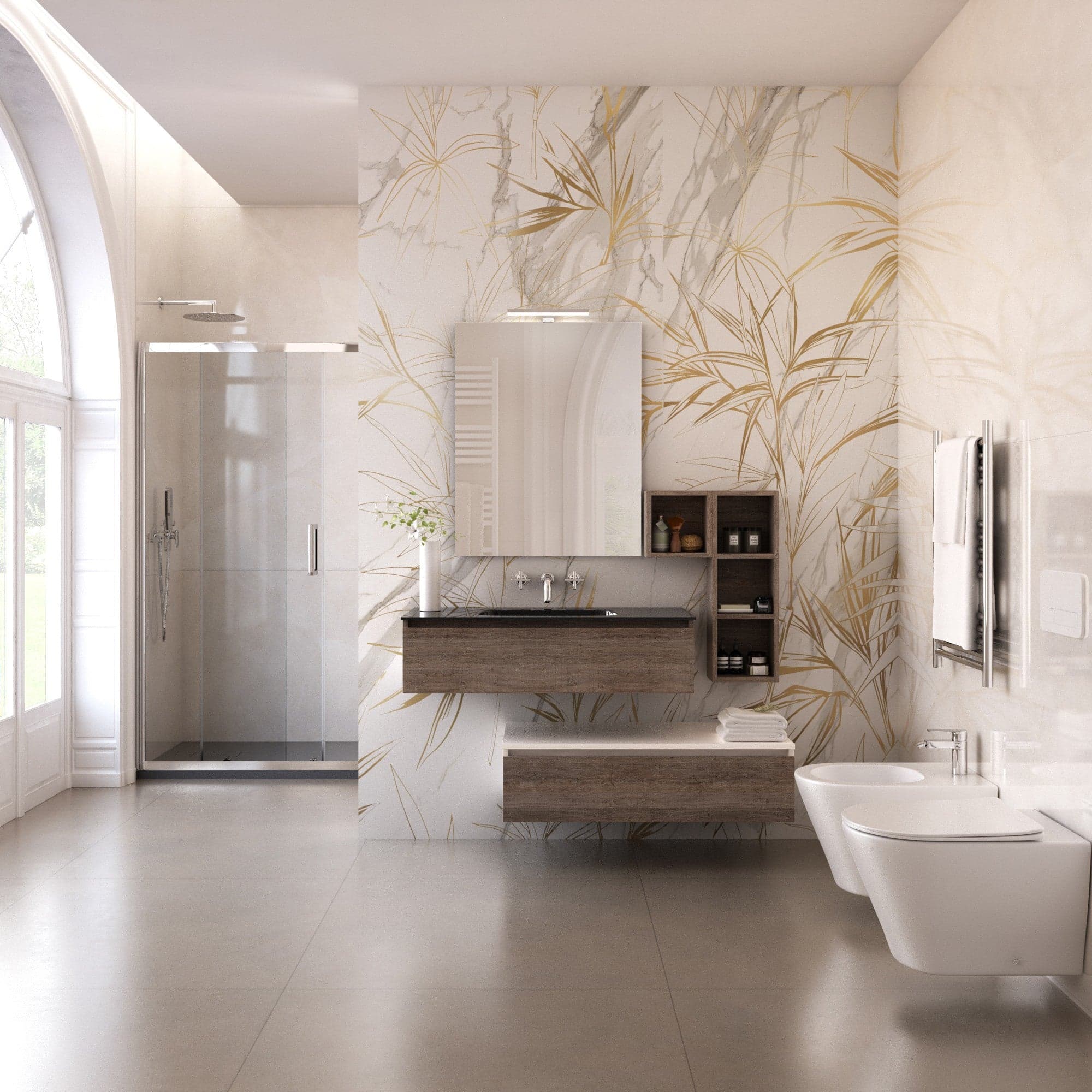 Mobile bagno sospeso rovere scuro con lavandino nero in vetro in Mobiletti con lavabo Mondialshop - Parabiago, commercioVirtuoso.it