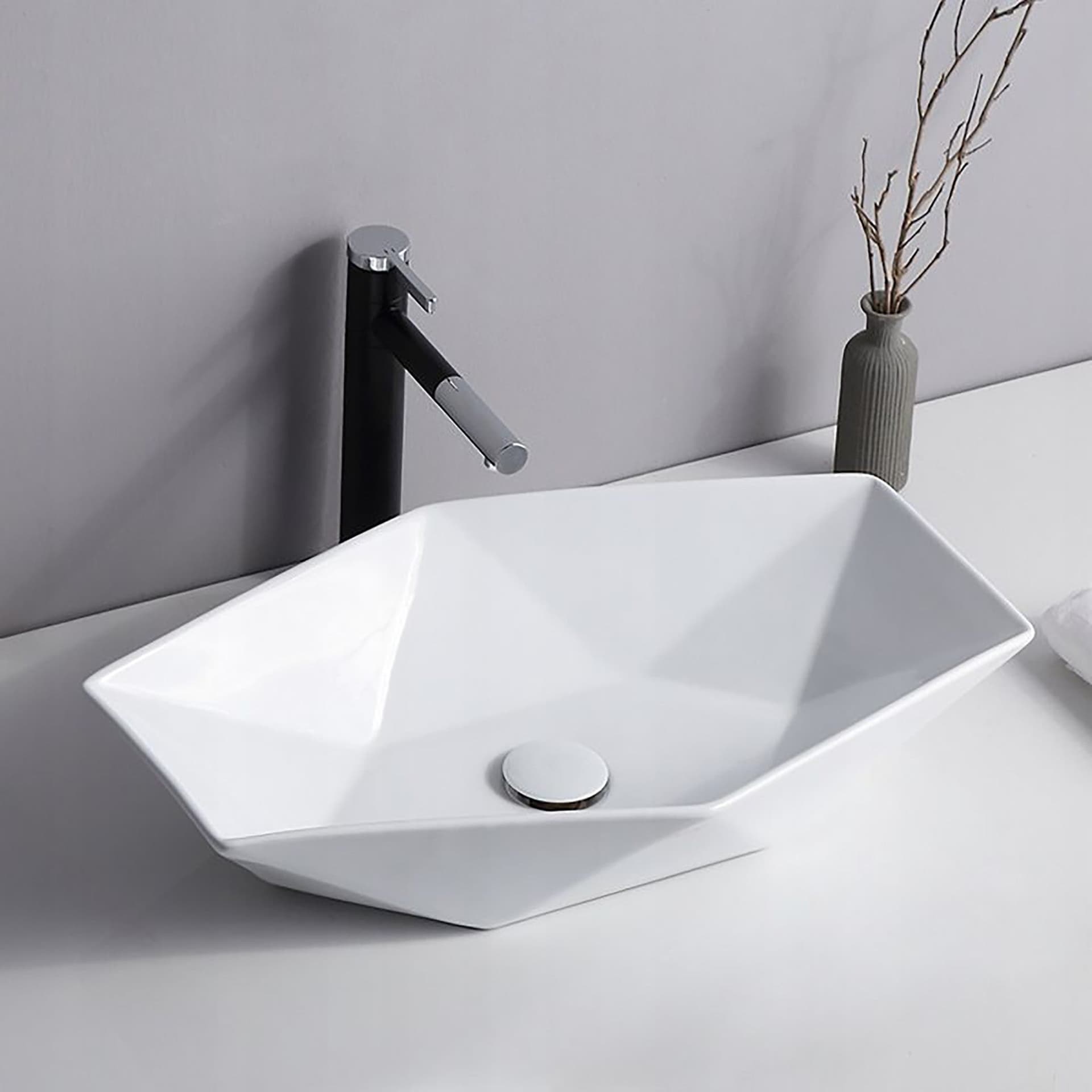 Lavabo bianco esagonale da appoggio bianco 37x57 in Lavabi Mondialshop - Parabiago, commercioVirtuoso.it