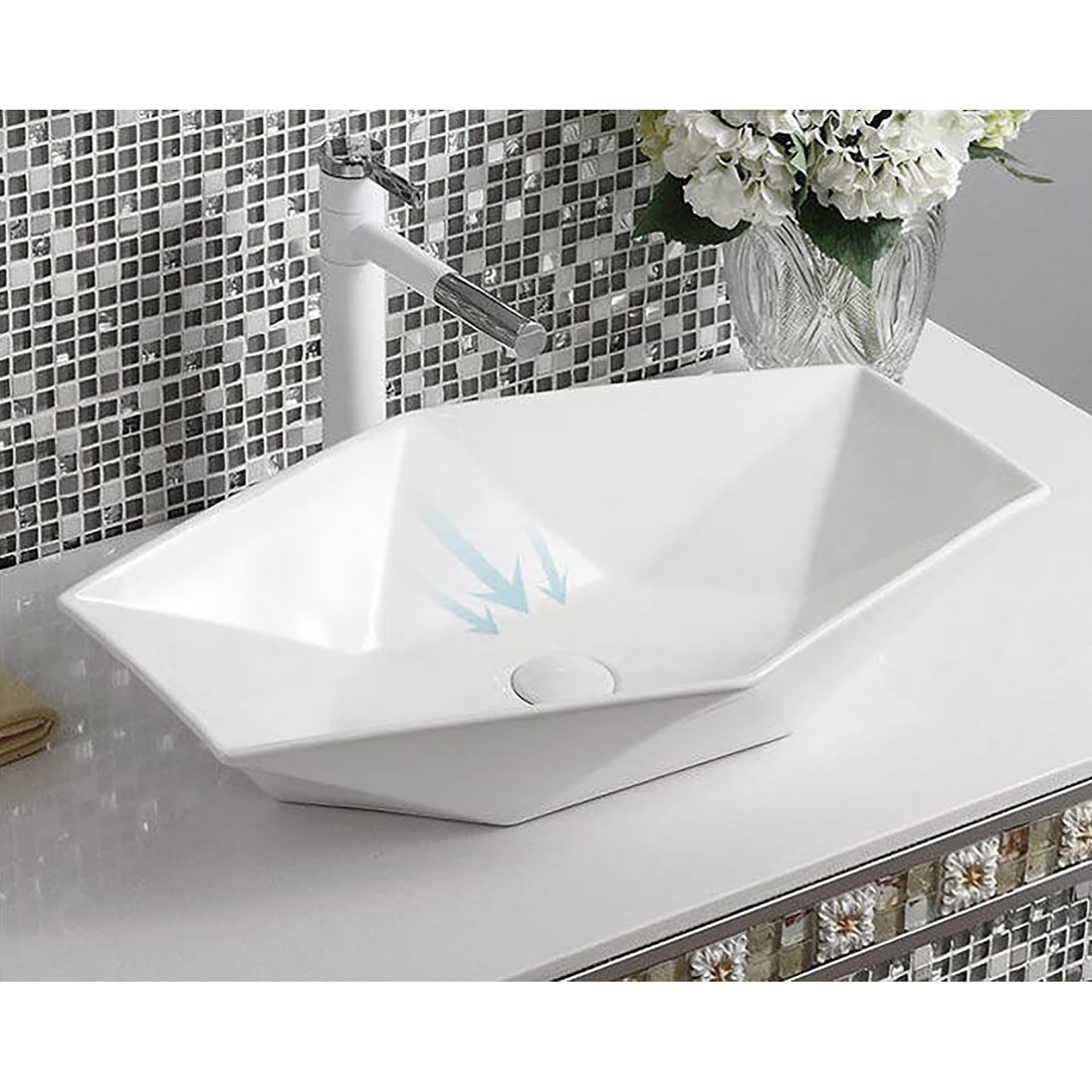 Lavabo bianco esagonale da appoggio bianco 37x57 in Lavabi Mondialshop - Parabiago, commercioVirtuoso.it