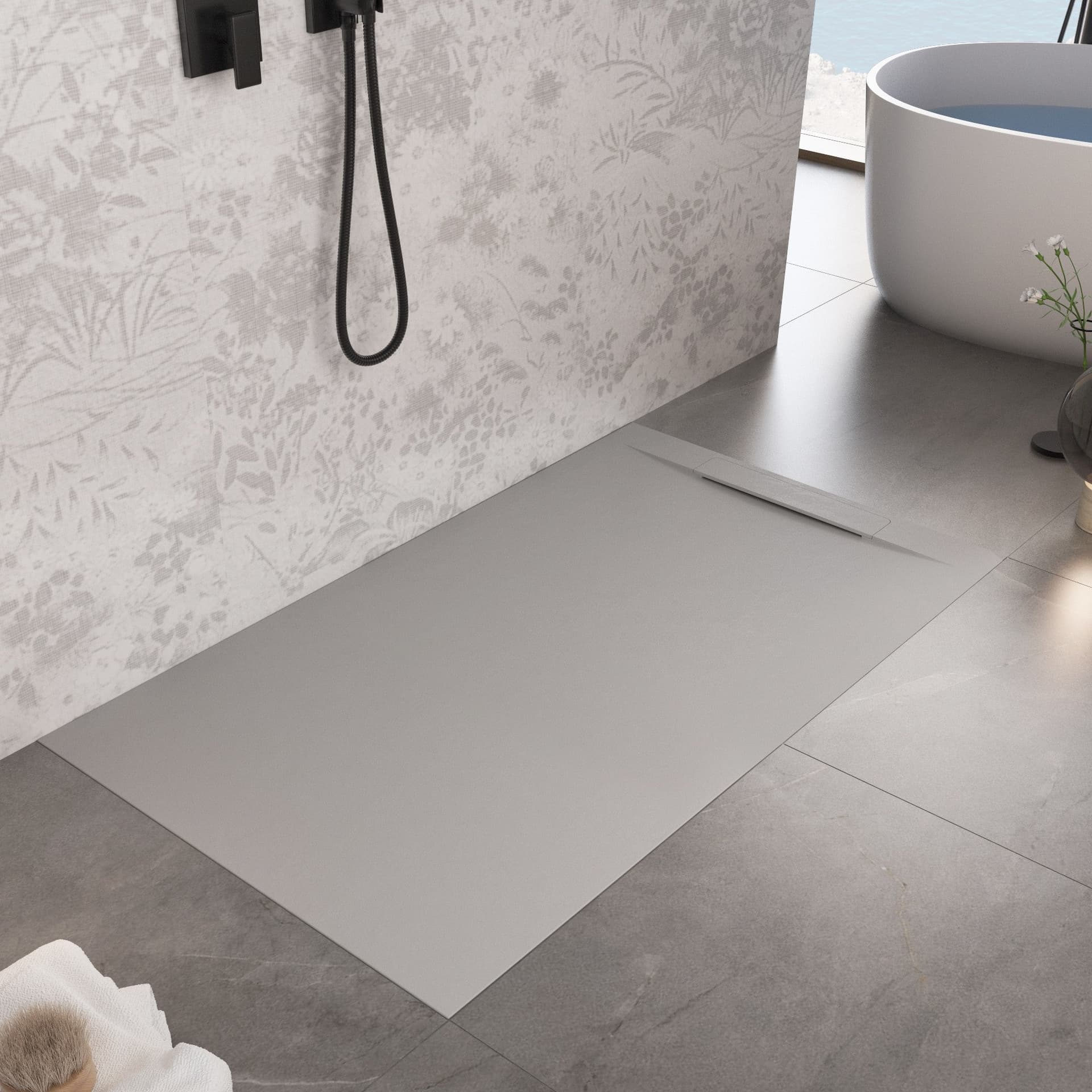 Piatto doccia in marmoresina Grigio Chiaro effetto pietra cemento VINCENT in Box doccia Mondialshop - Parabiago, commercioVirtuoso.it