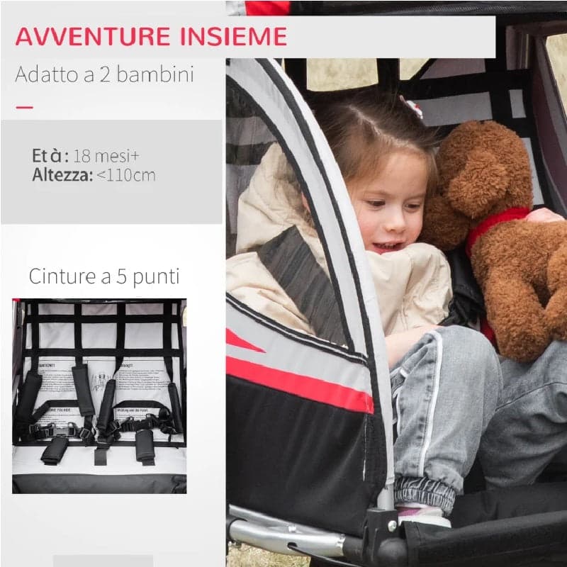 Rimorchio Bici Bambini 2in1 Cinture Freno di Sicurezza Telaio Acciaio e Copertura in Passeggini rimorchio per bici Danyx - Casoria, commercioVirtuoso.it