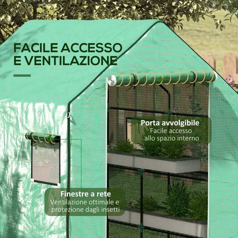Telo Copertura per Serra in PE con Porta a Cerniera e Finestre 140x143 H190cm Verde in Plastica per copertura Danyx - Casoria, commercioVirtuoso.it