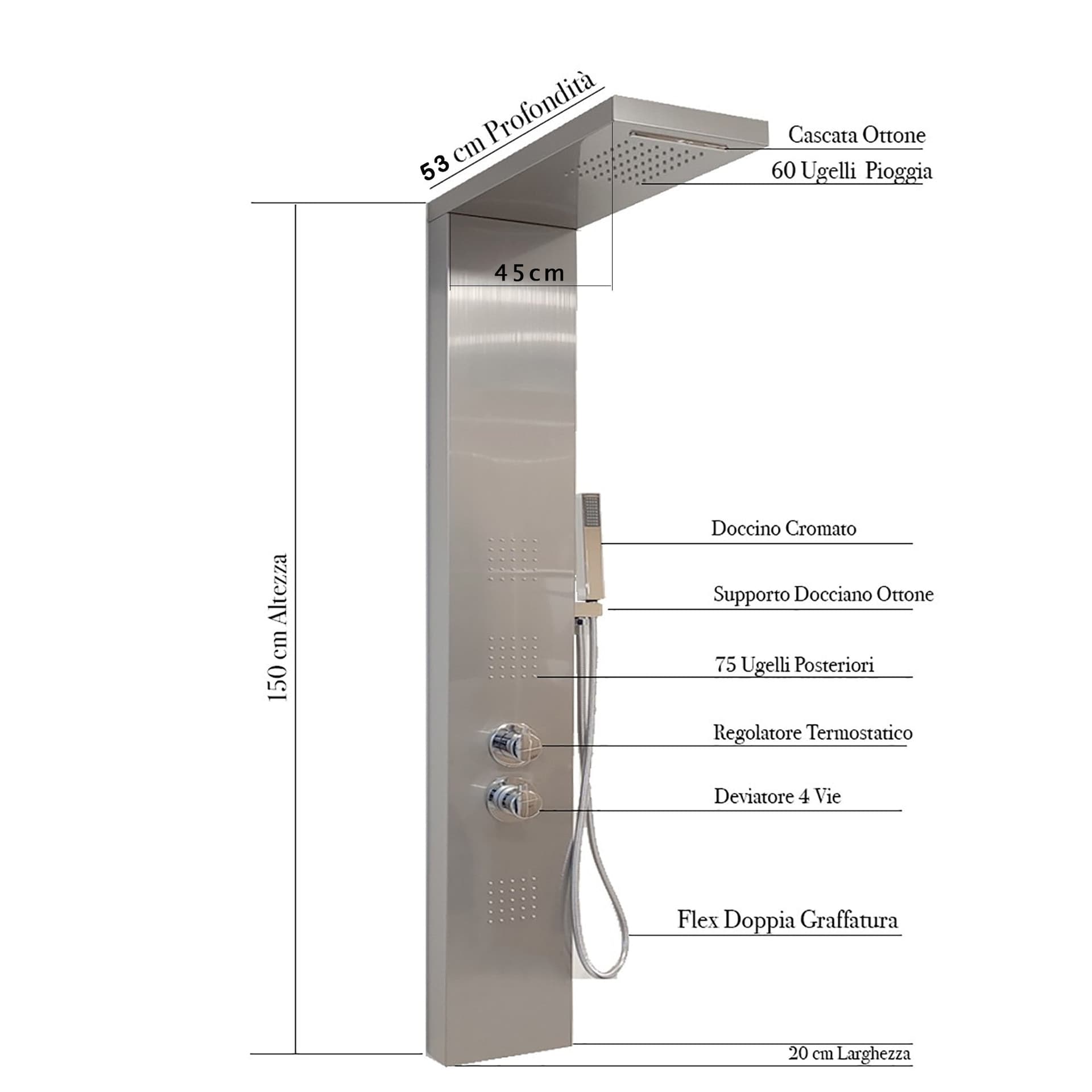 Colonna Idromassaggio Inox Spazzolato Termostatica | Diamante in Rubinetti per vasca Mondialshop - Parabiago, commercioVirtuoso.it